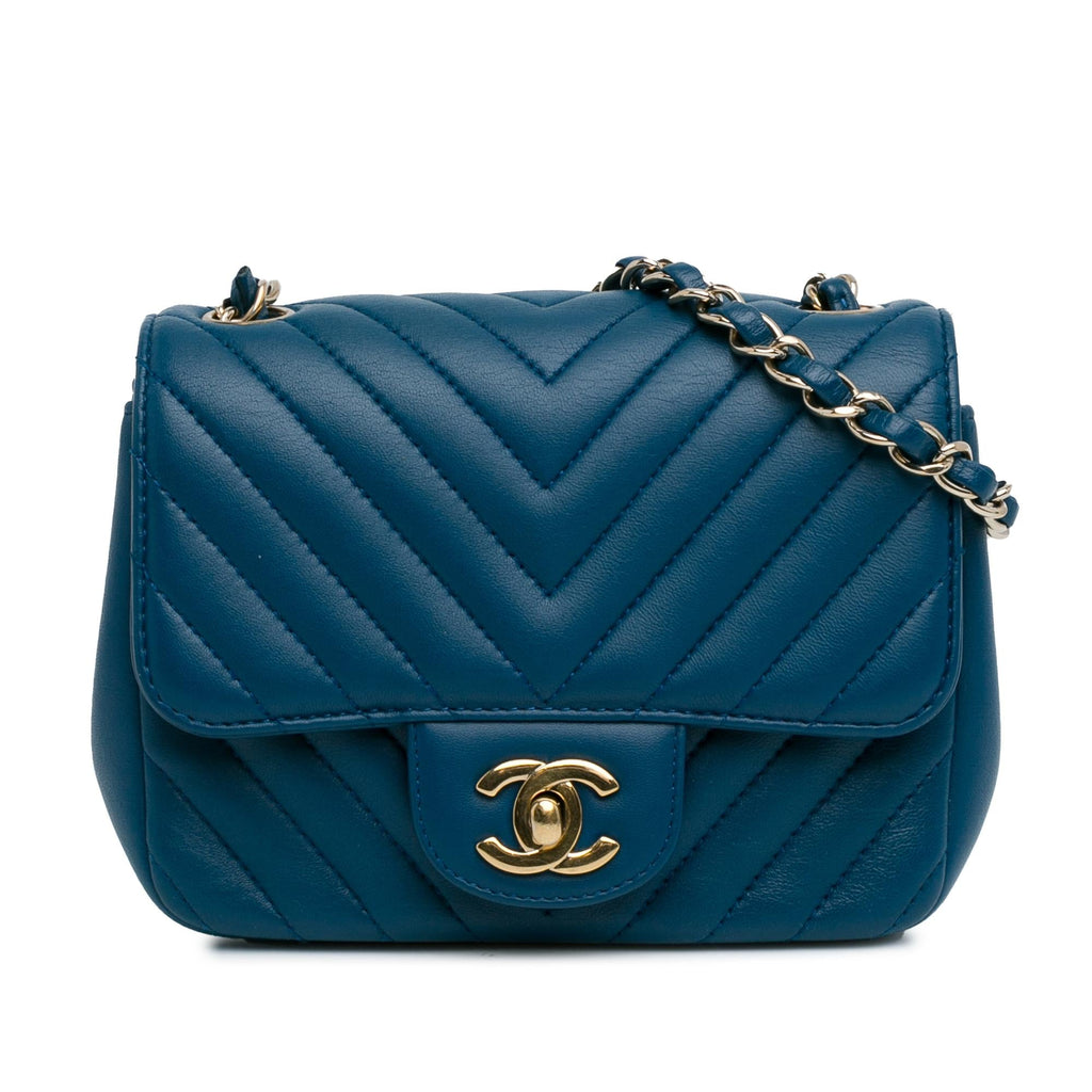 Chanel Mini Square Classic Chevron Lambskin Single Flap (SHG-Vx8JKw)