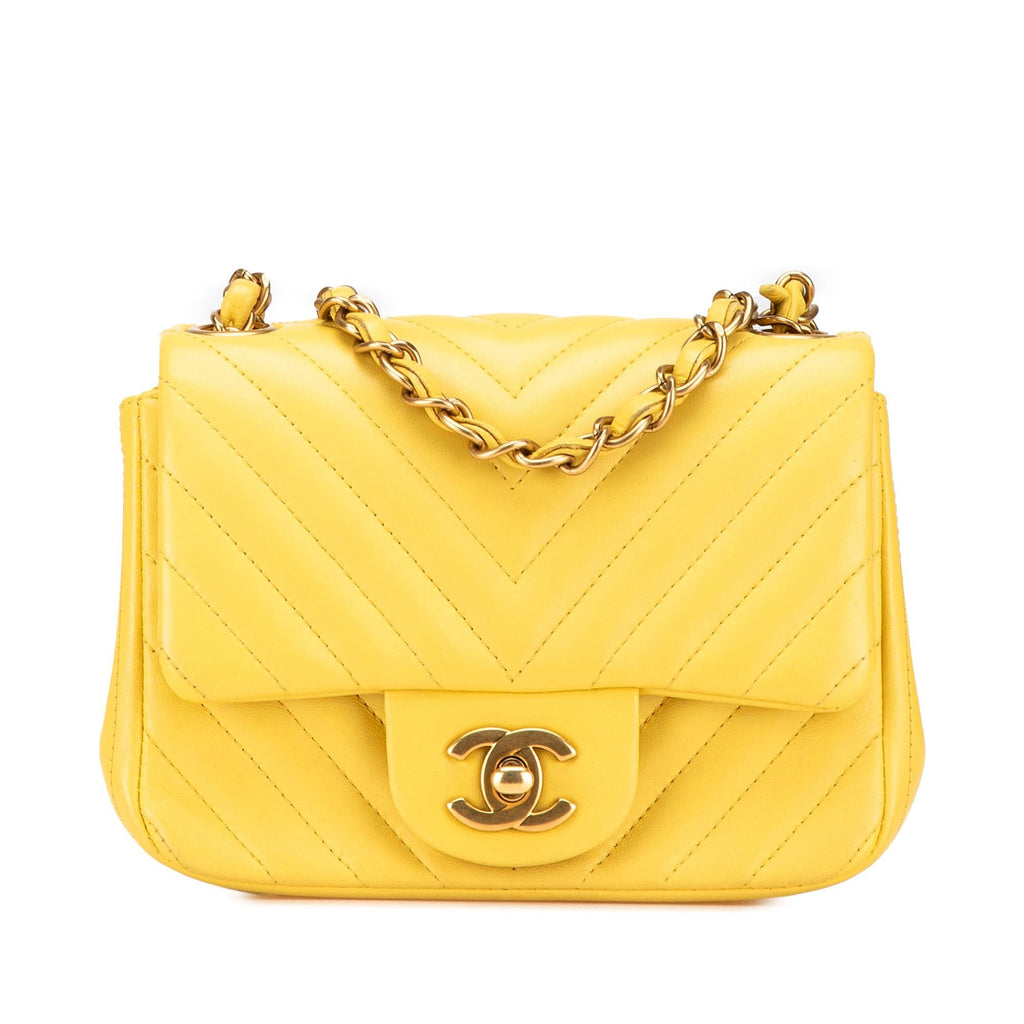 Chanel Mini Square Classic Chevron Lambskin Single Flap