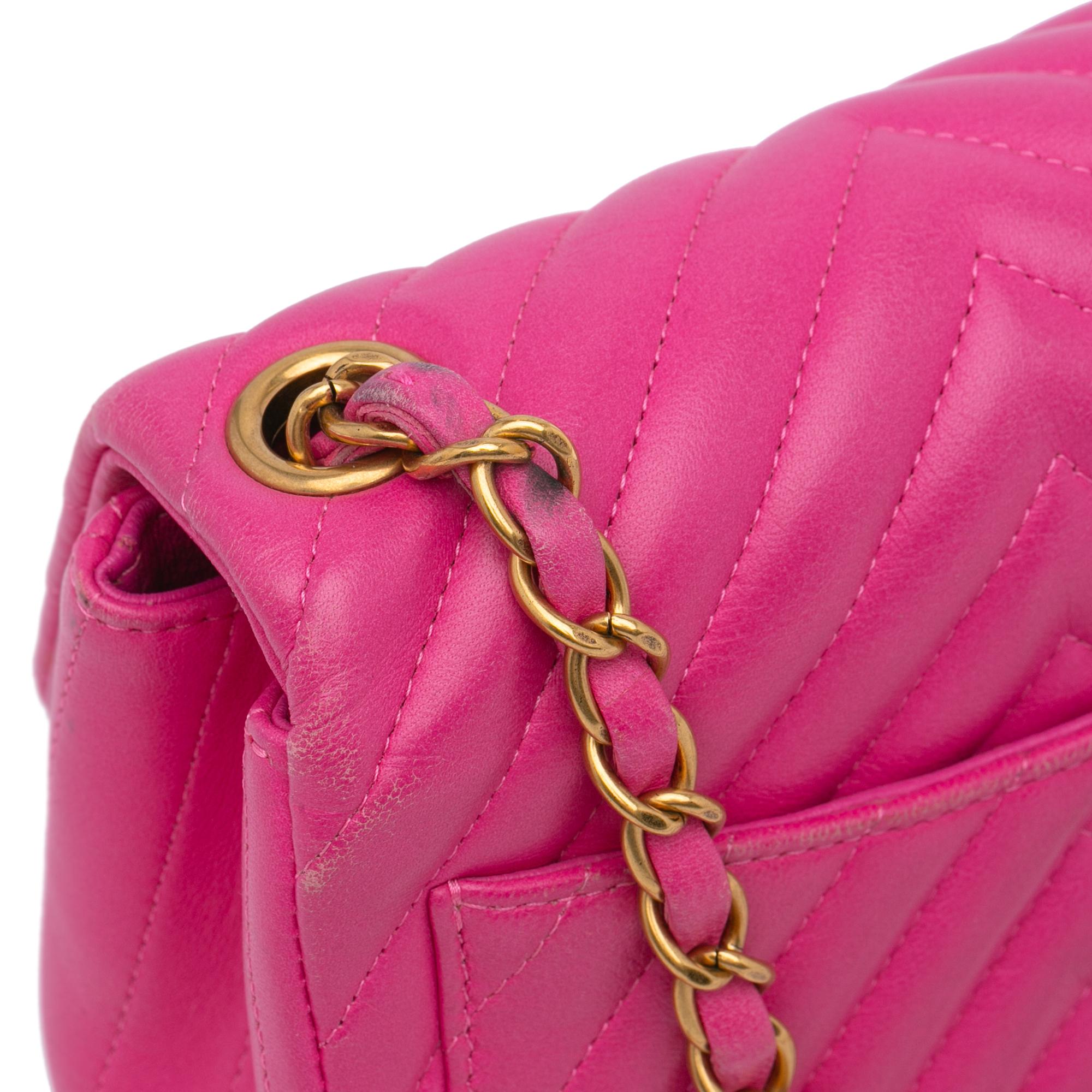 Chanel Mini Square Classic Chevron Lambskin Single Flap