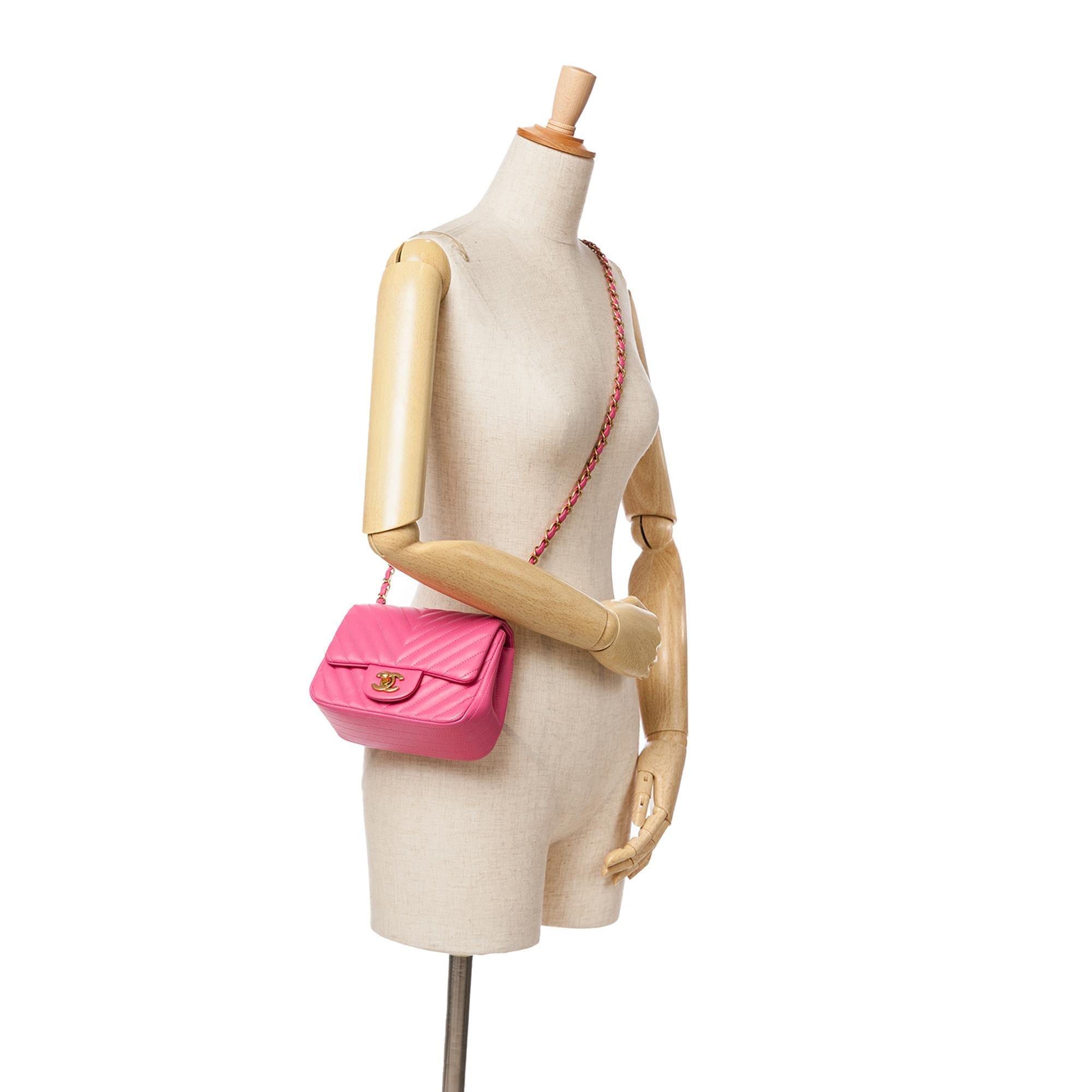 Chanel Mini Square Classic Chevron Lambskin Single Flap