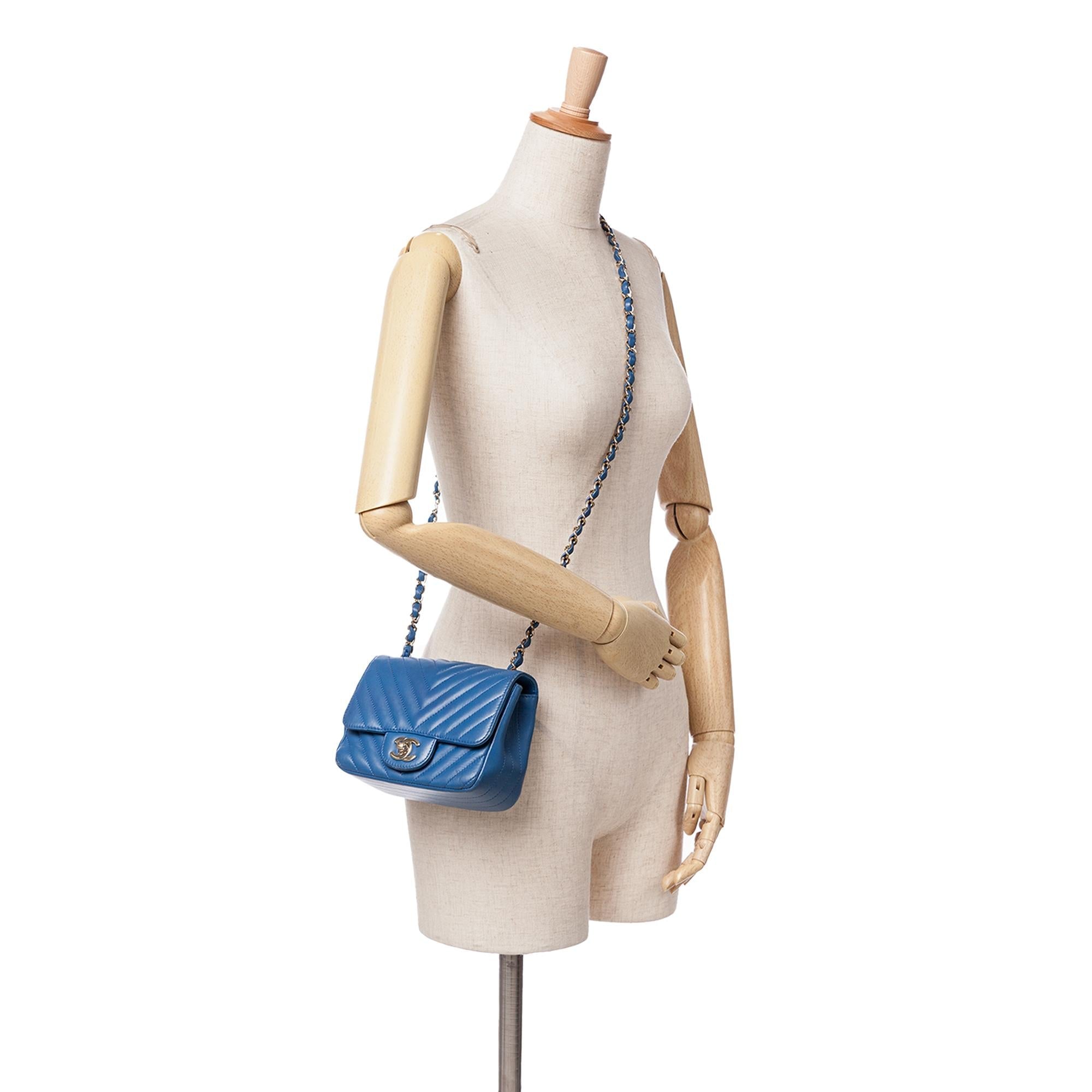 Chanel Mini Square Classic Chevron Lambskin Single Flap