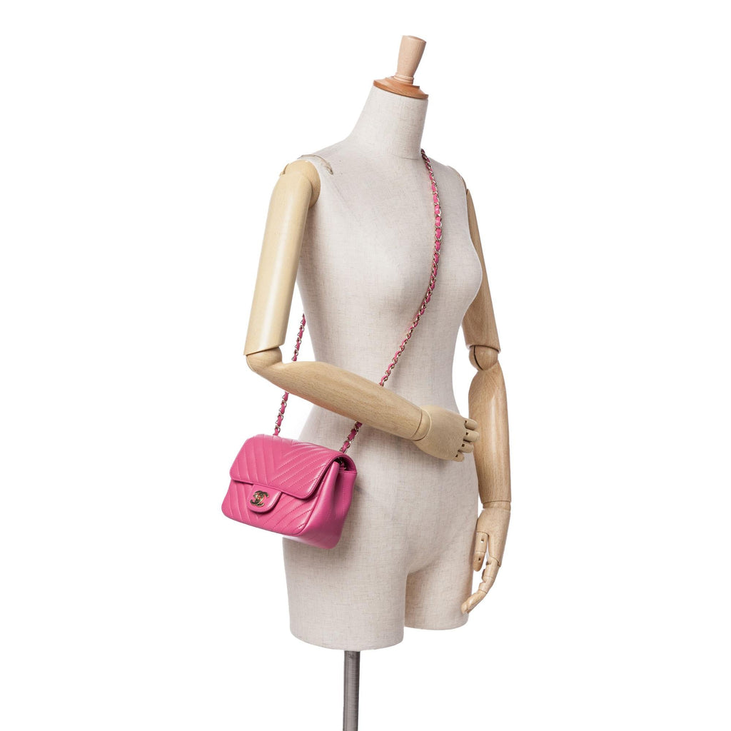 Chanel Mini Square Classic Chevron Lambskin Single Flap