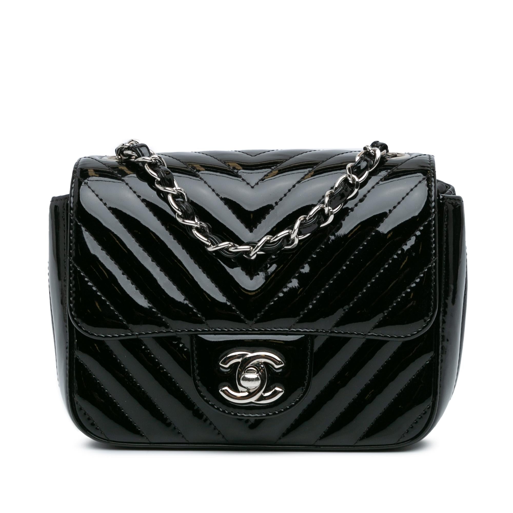 Chanel Mini Square Classic Chevron Patent Flap
