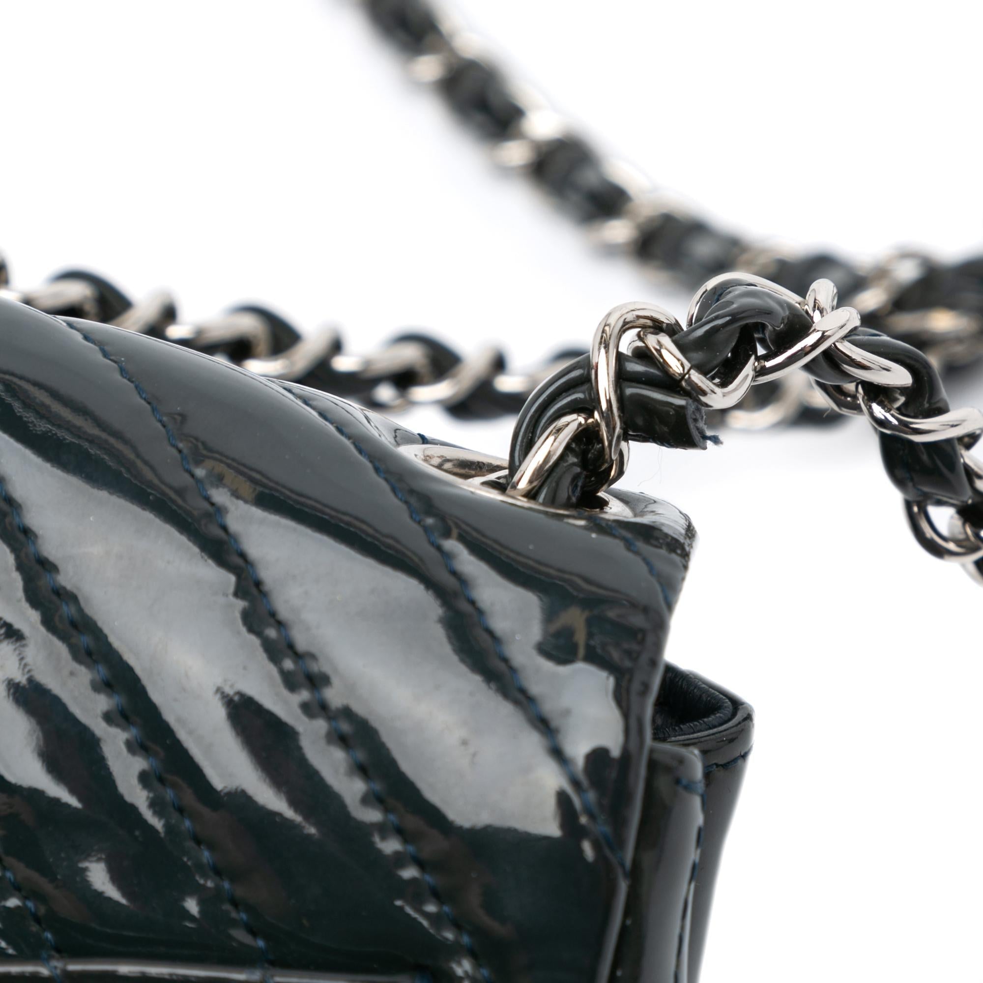 Chanel Mini Square Classic Chevron Patent Single Flap