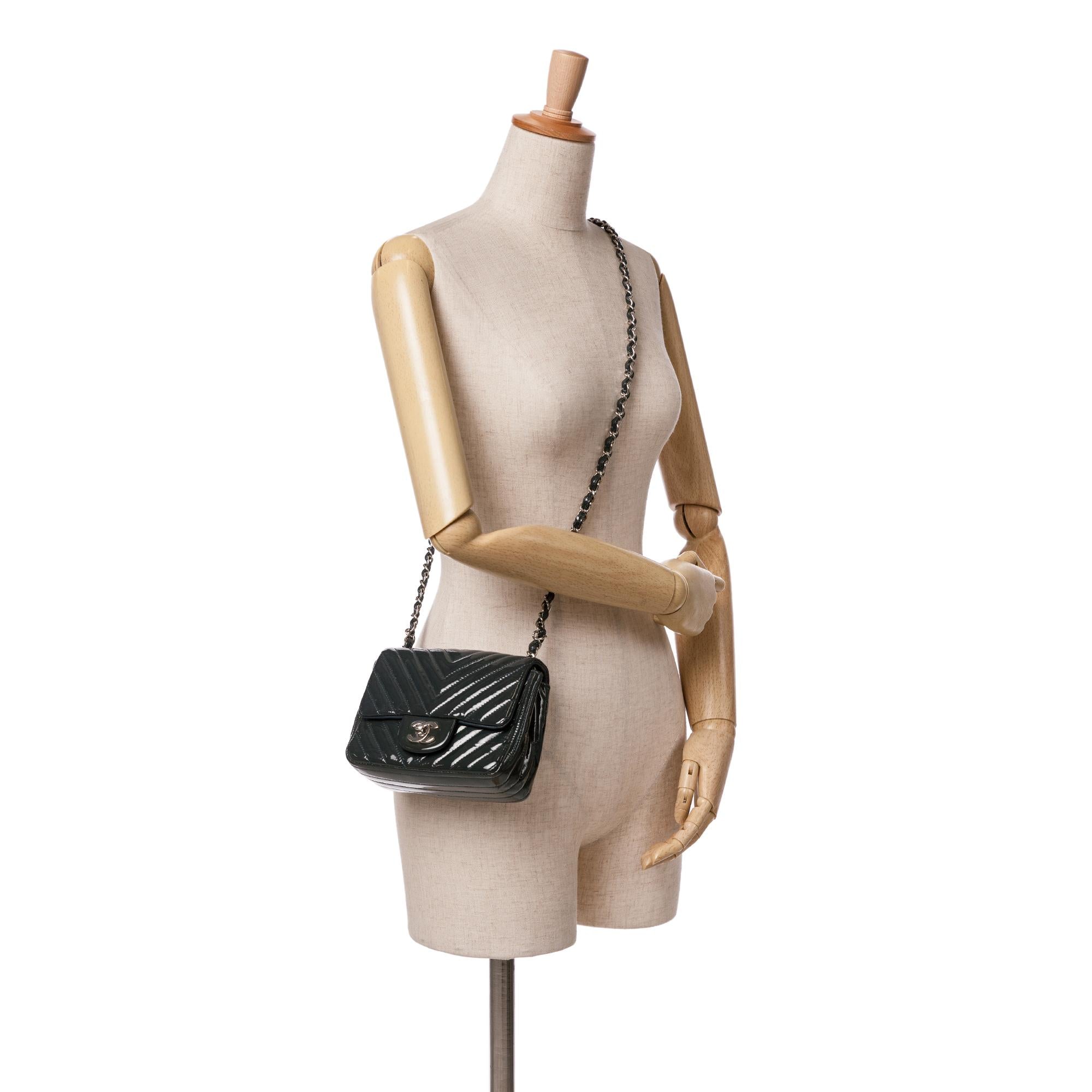 Chanel Mini Square Classic Chevron Patent Single Flap
