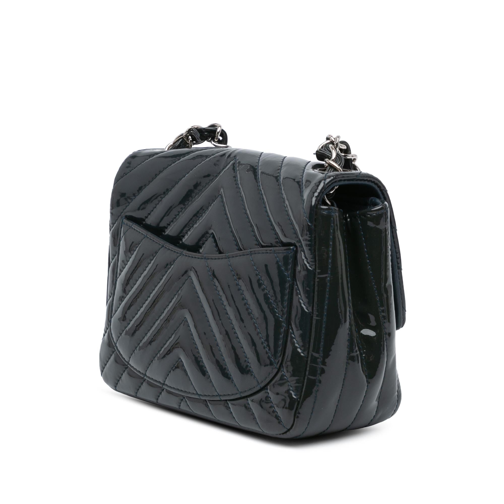 Chanel Mini Square Classic Chevron Patent Single Flap