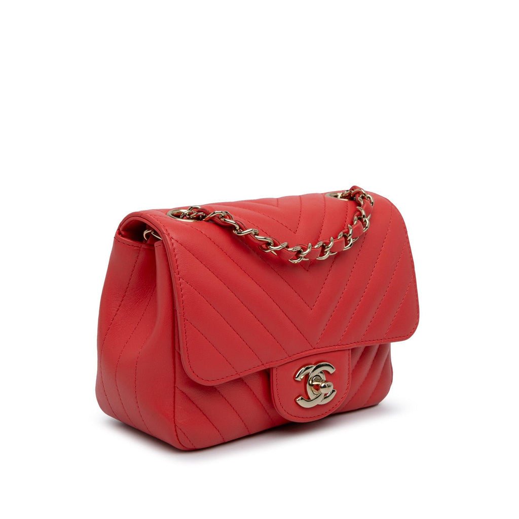 Chanel Mini Square Classic Lambskin Chevron Flap (SHG-HJTI2E)