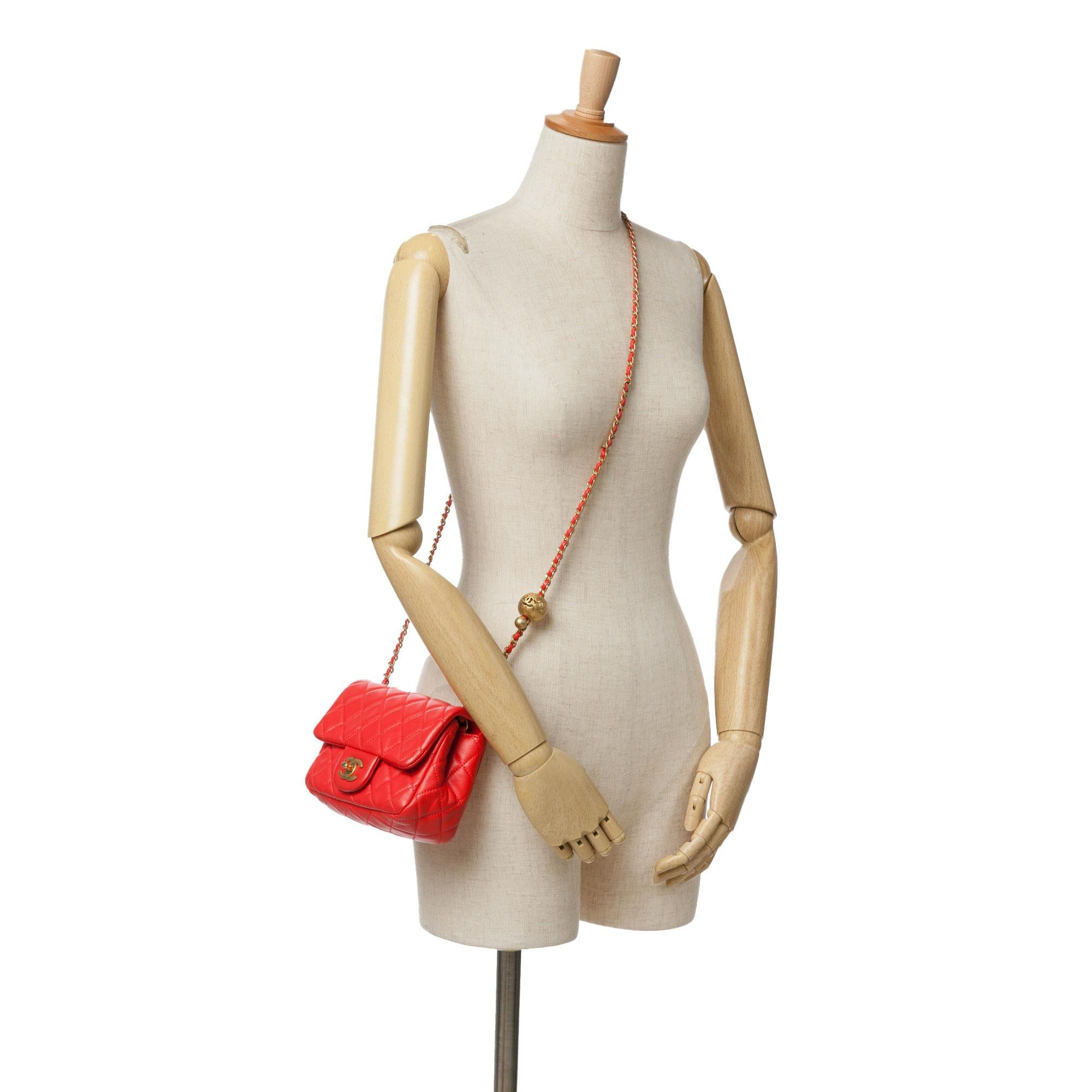 Chanel Mini Square Classic Lambskin Pearl Crush Single Flap