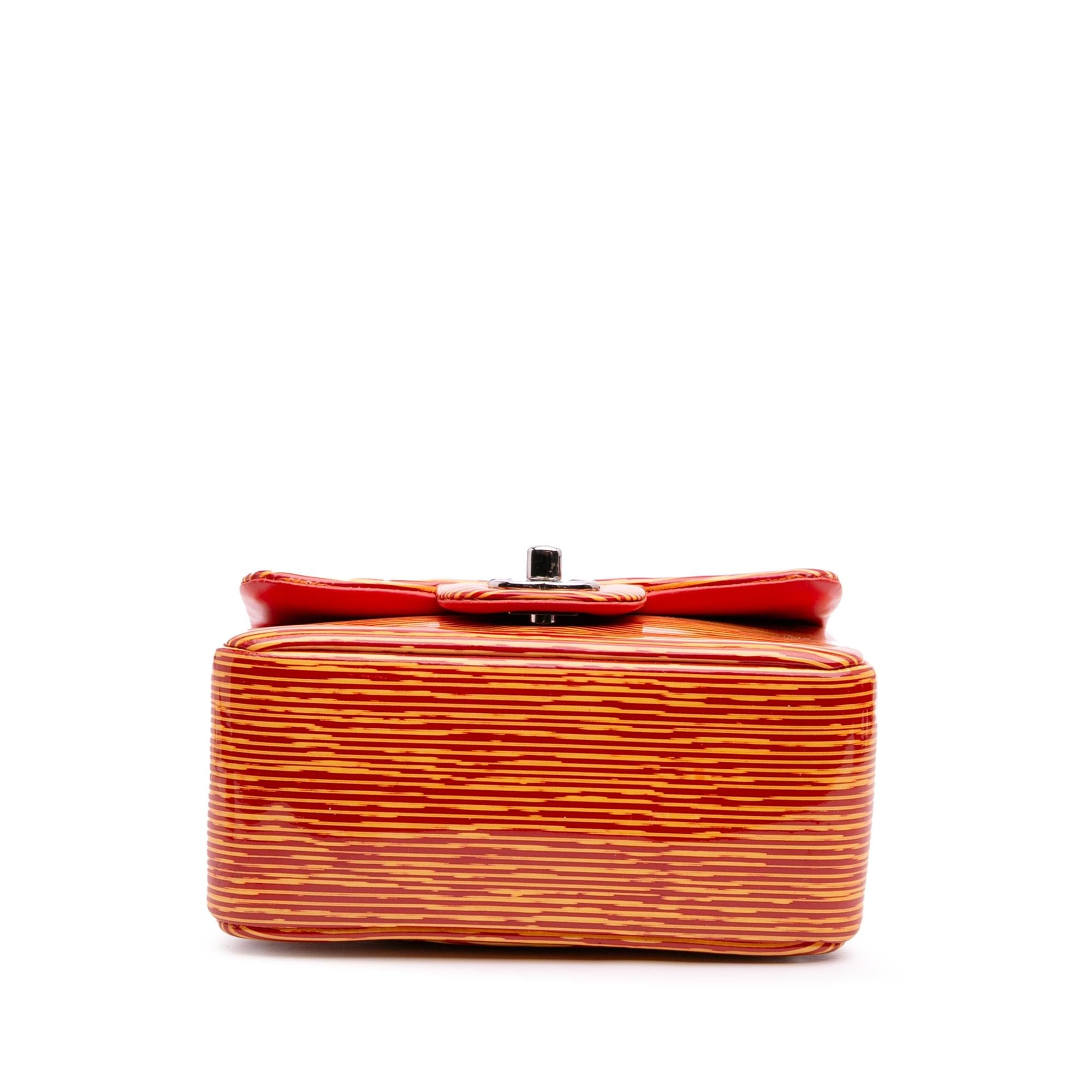 Chanel Mini Square Classic Patent Striped Single Flap