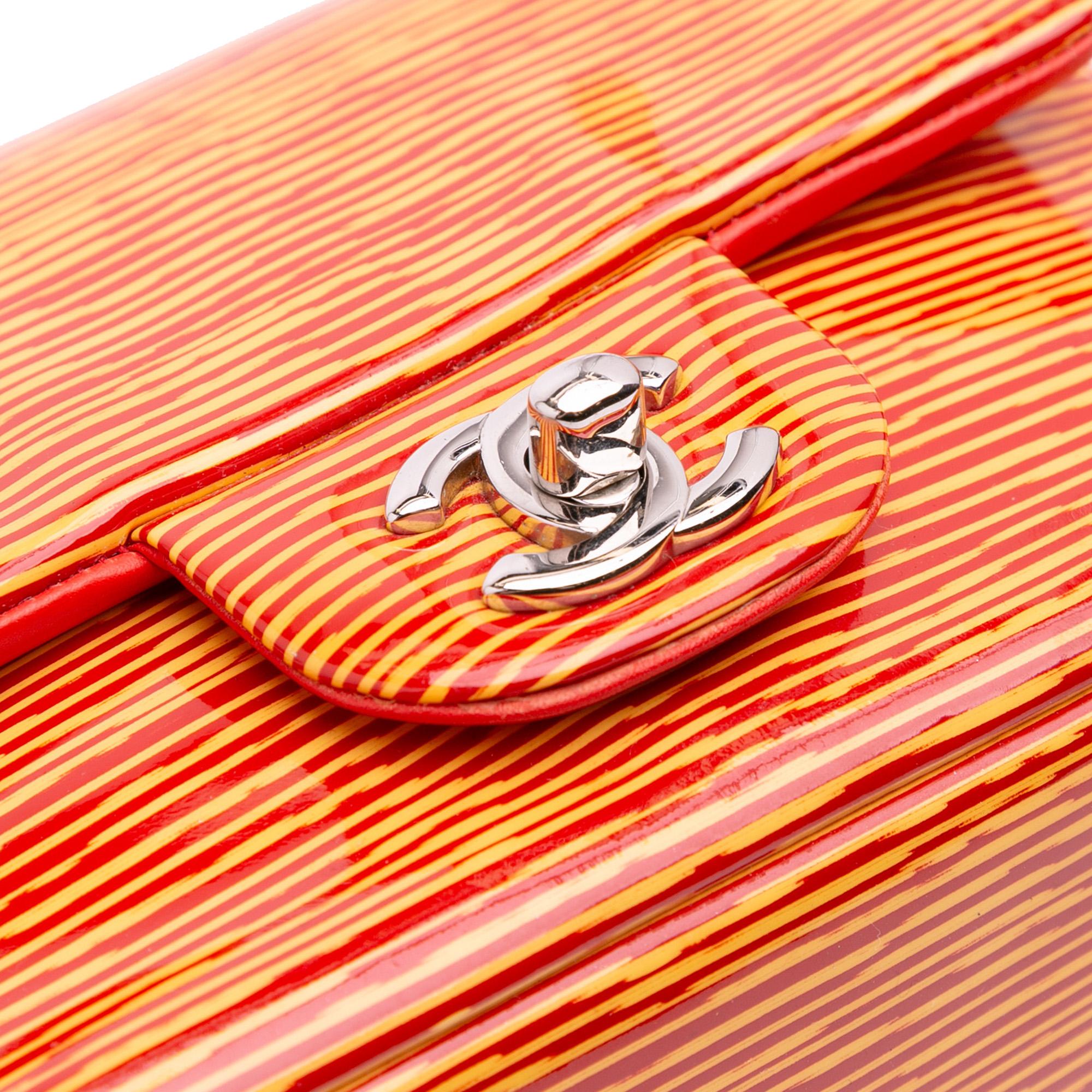 Chanel Mini Square Classic Patent Striped Single Flap