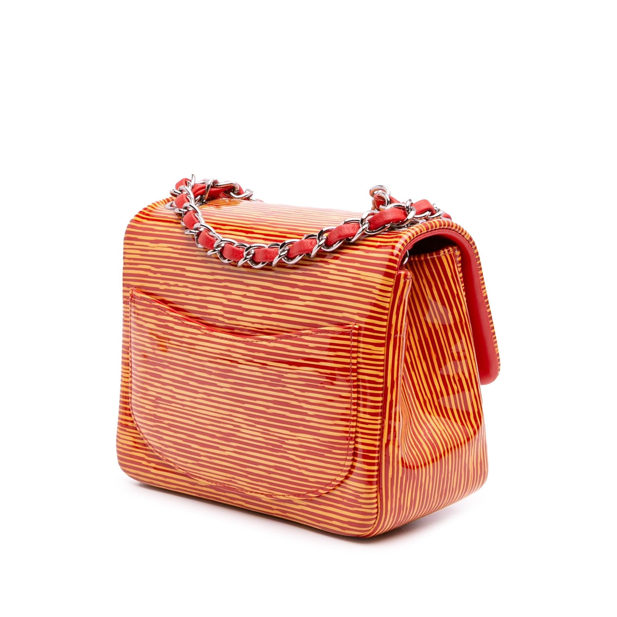 Chanel Mini Square Classic Patent Striped Single Flap