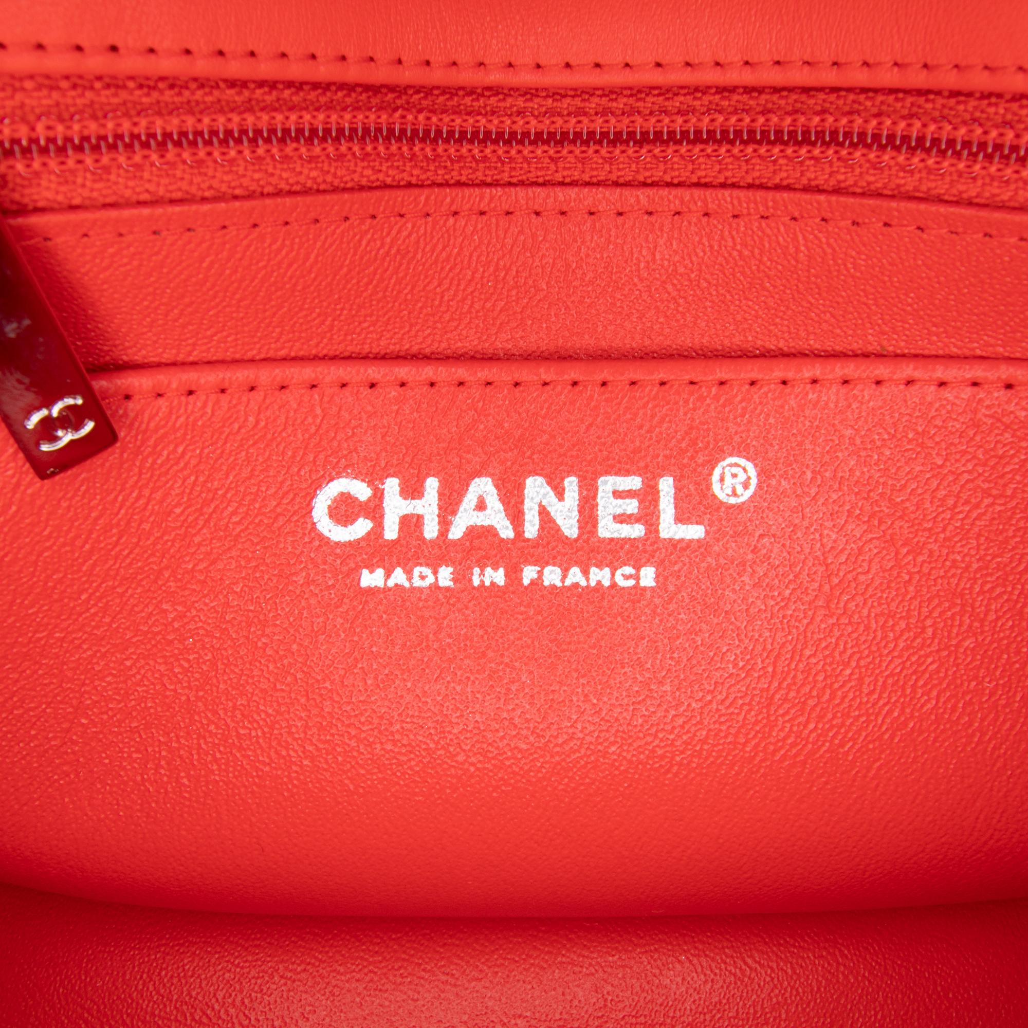 Chanel Mini Square Classic Patent Striped Single Flap