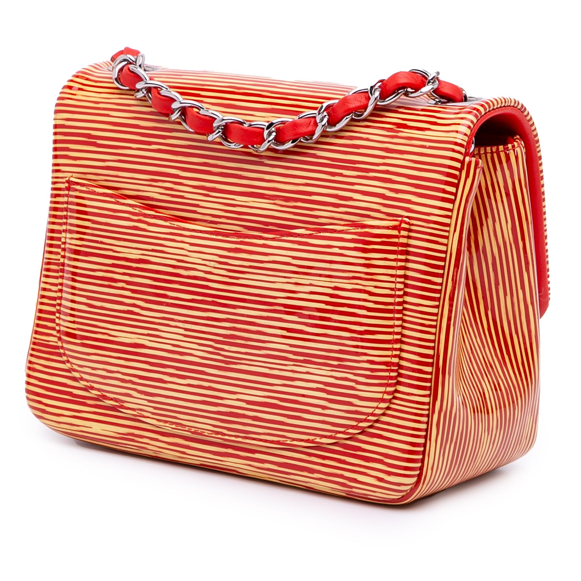 Chanel Mini Square Classic Patent Striped Single Flap