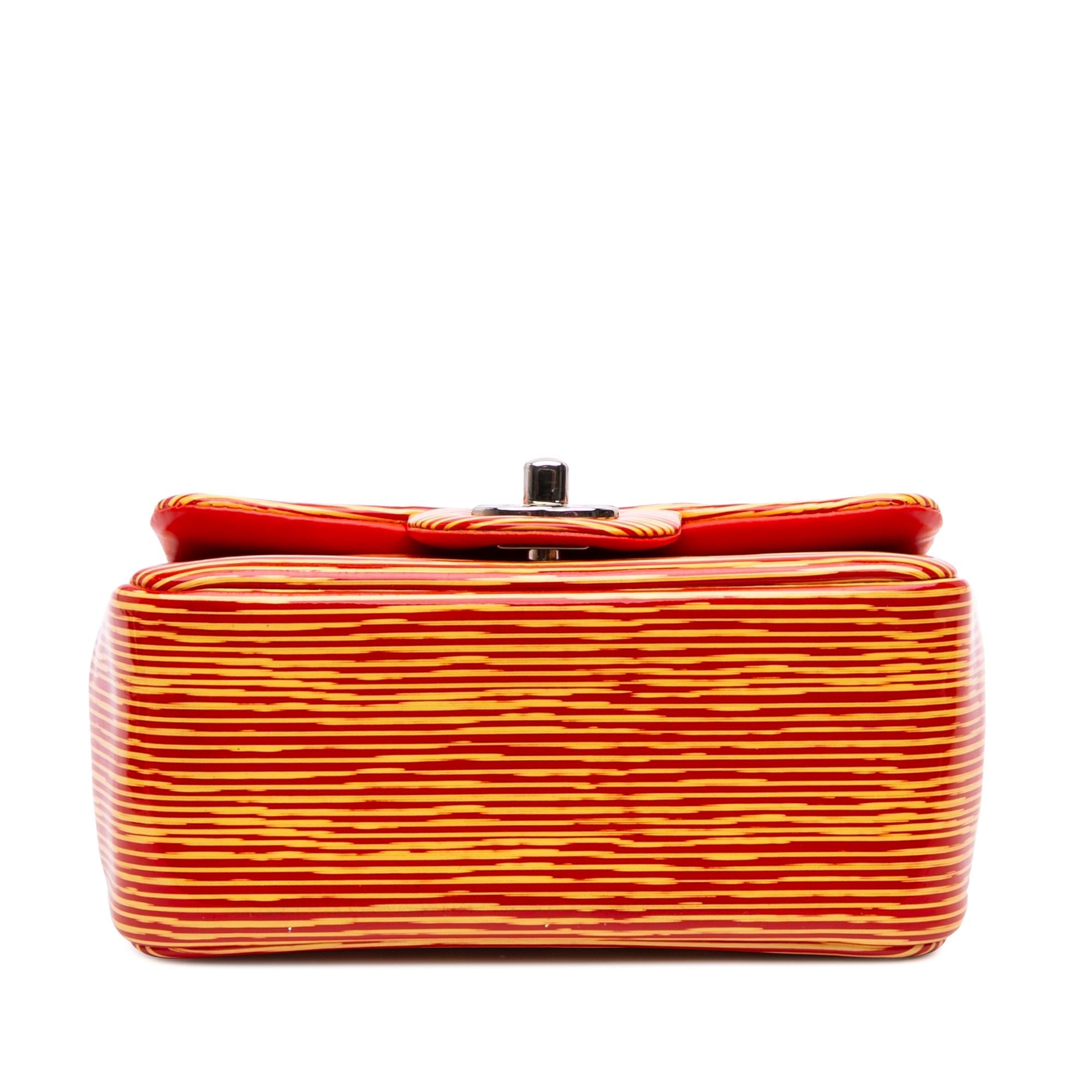 Chanel Mini Square Classic Patent Striped Single Flap