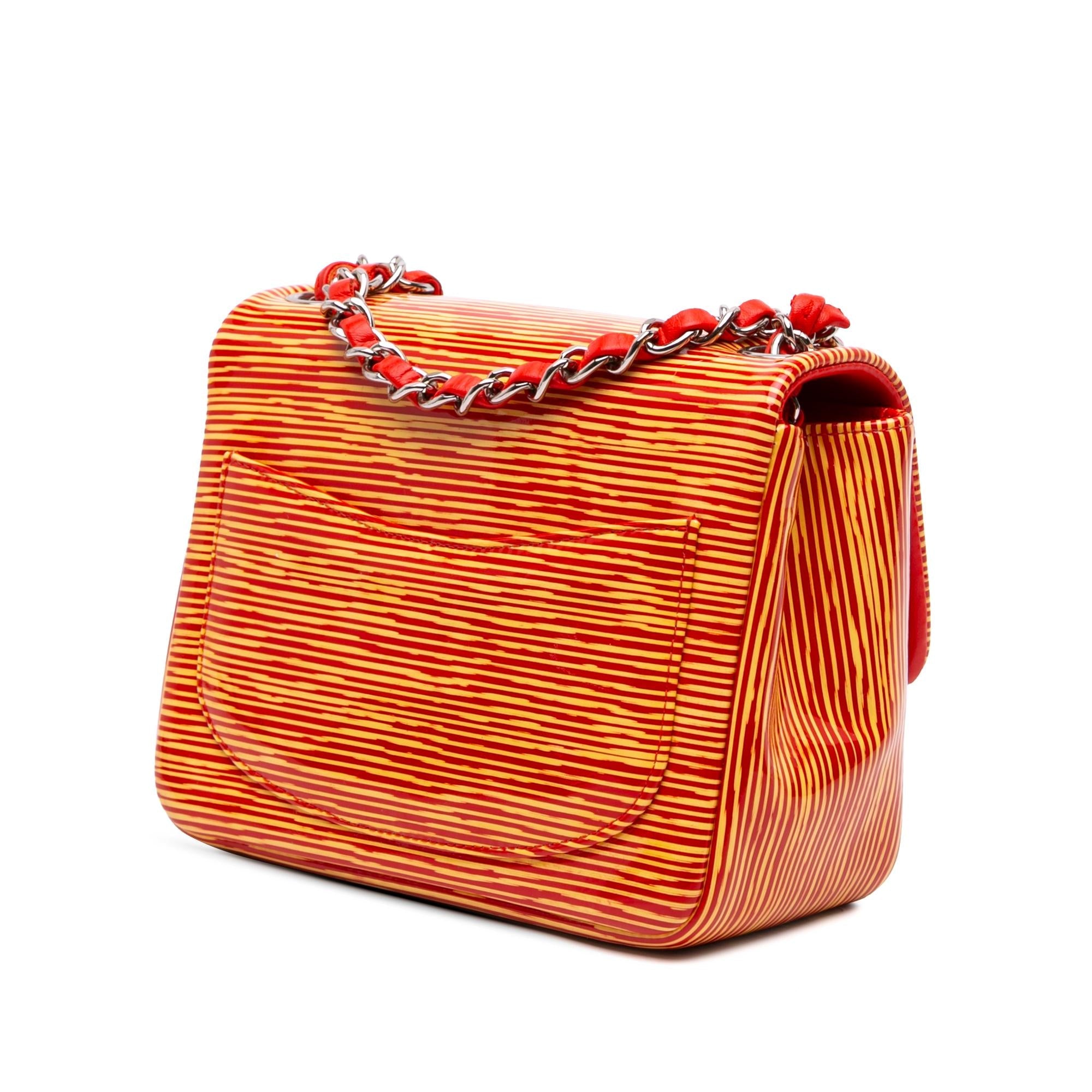 Chanel Mini Square Classic Patent Striped Single Flap