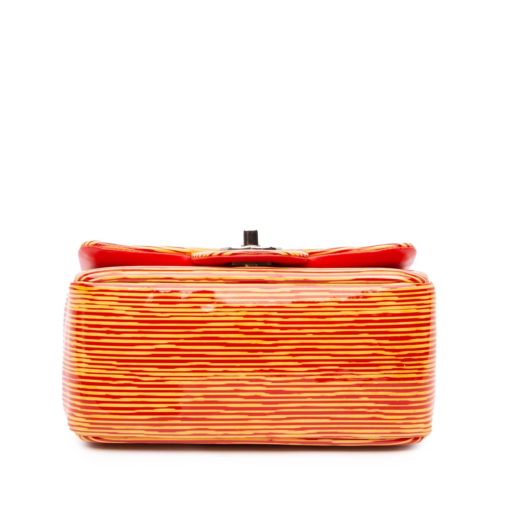 Chanel Mini Square Classic Patent Striped Single Flap