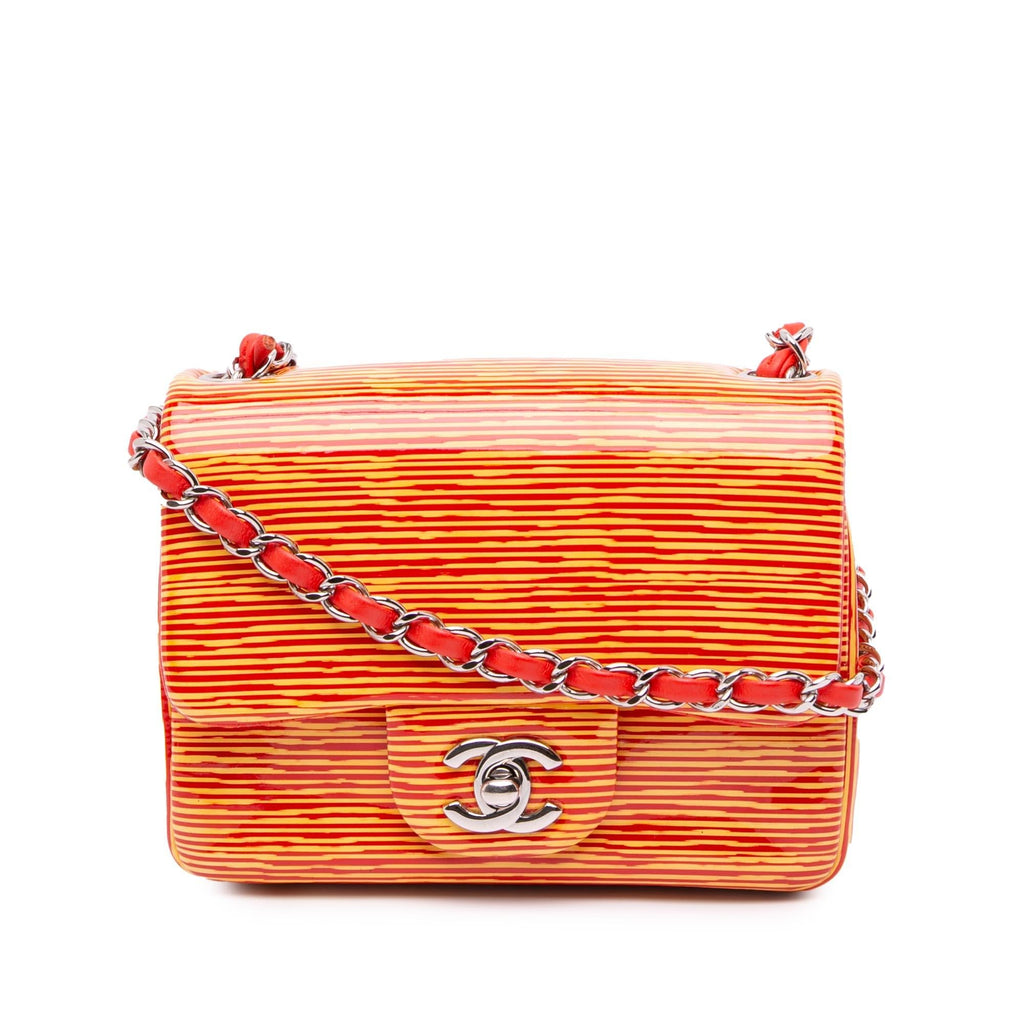 Chanel Mini Square Classic Patent Striped Single Flap