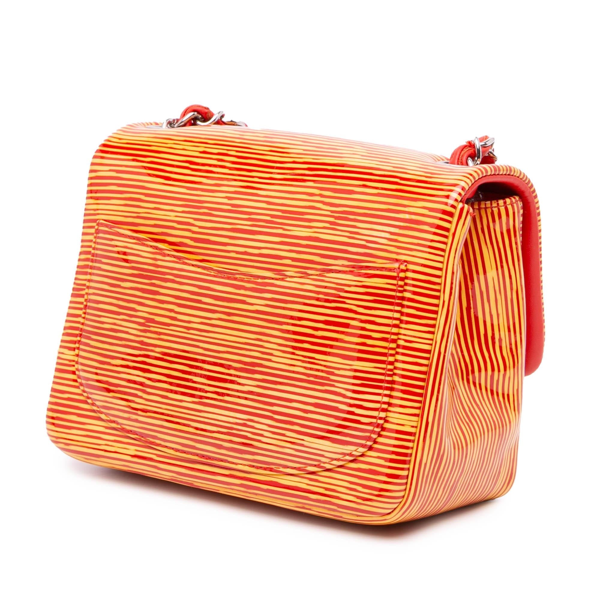 Chanel Mini Square Classic Patent Striped Single Flap