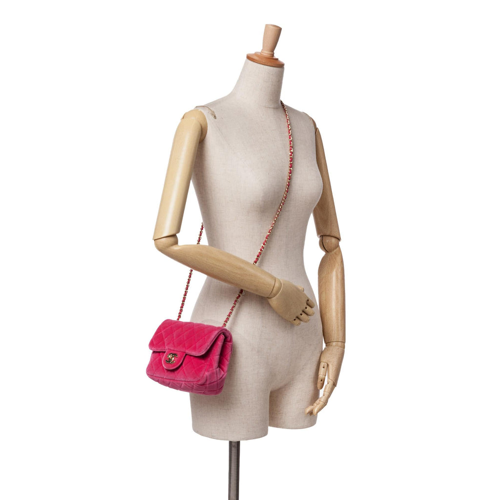 Chanel Mini Square Classic Velvet Pearl Crush Single Flap