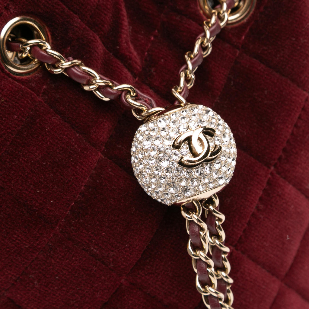 Chanel Mini Velvet Crystal Pearl Crush Bucket Bag