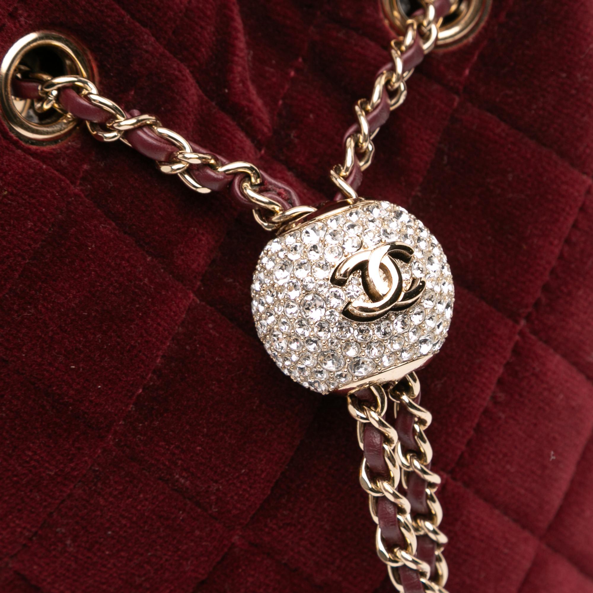 Chanel Mini Velvet Crystal Pearl Crush Bucket Bag