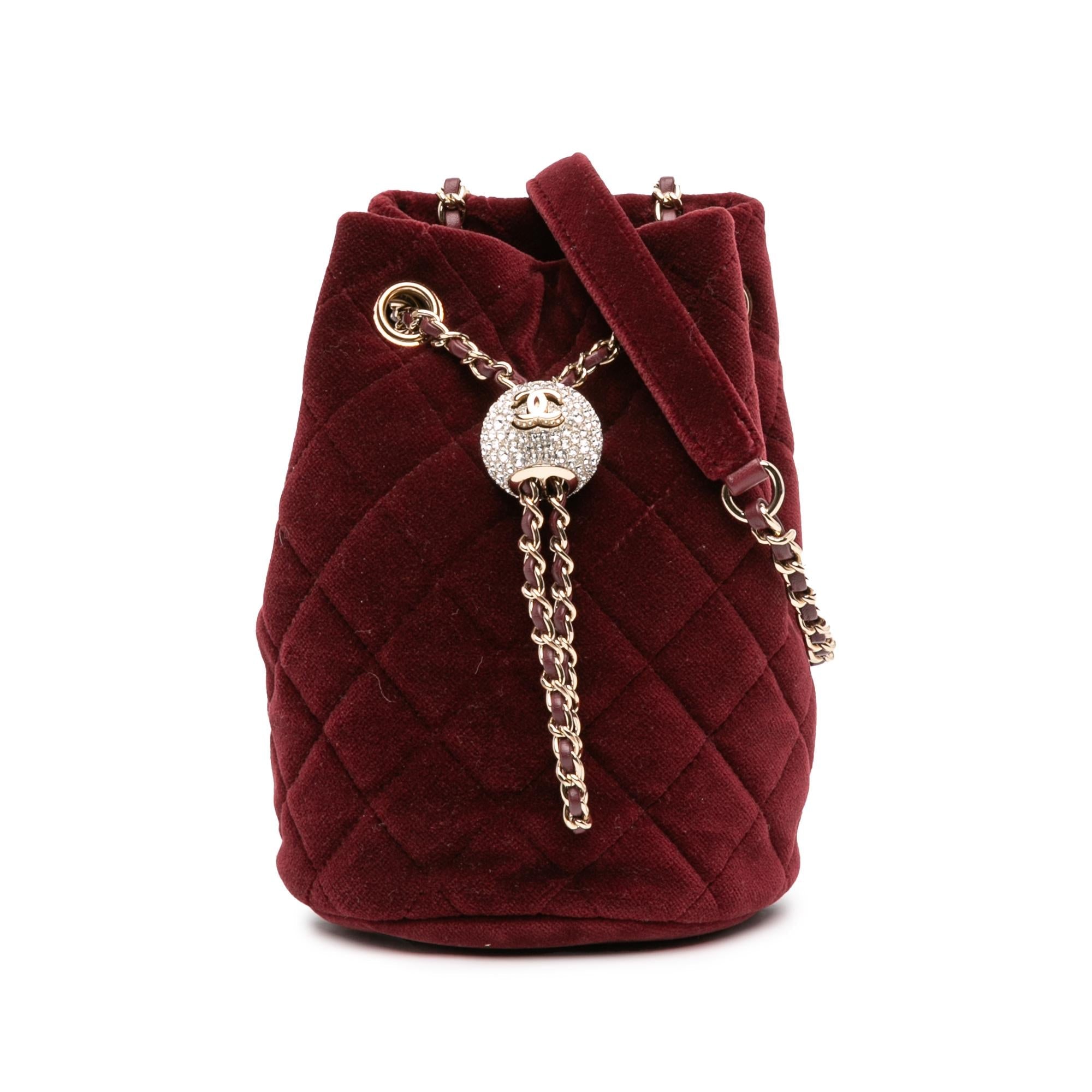 Chanel Mini Velvet Crystal Pearl Crush Bucket Bag