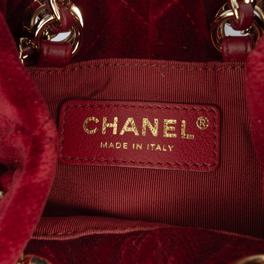 Chanel Mini Velvet Crystal Pearl Crush Bucket Bag