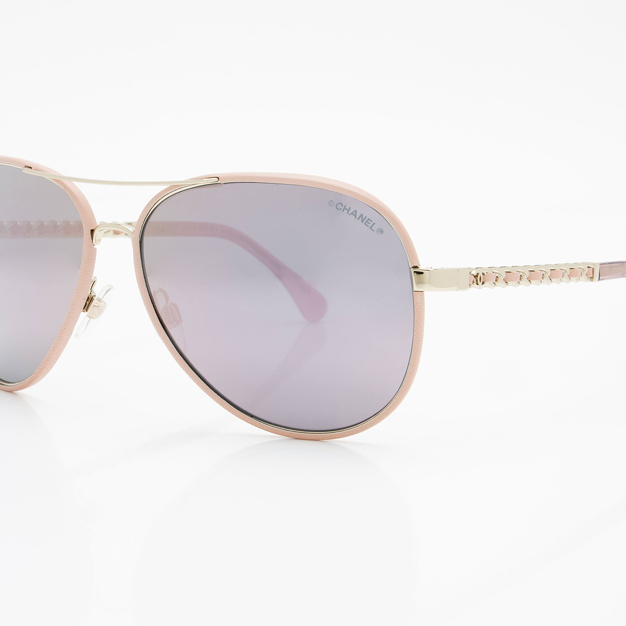 Chanel Mirrored Leather Chain Pilot Winter Avaitor Sunglasses