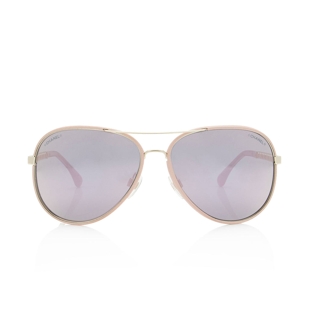 Chanel Mirrored Leather Chain Pilot Winter Avaitor Sunglasses
