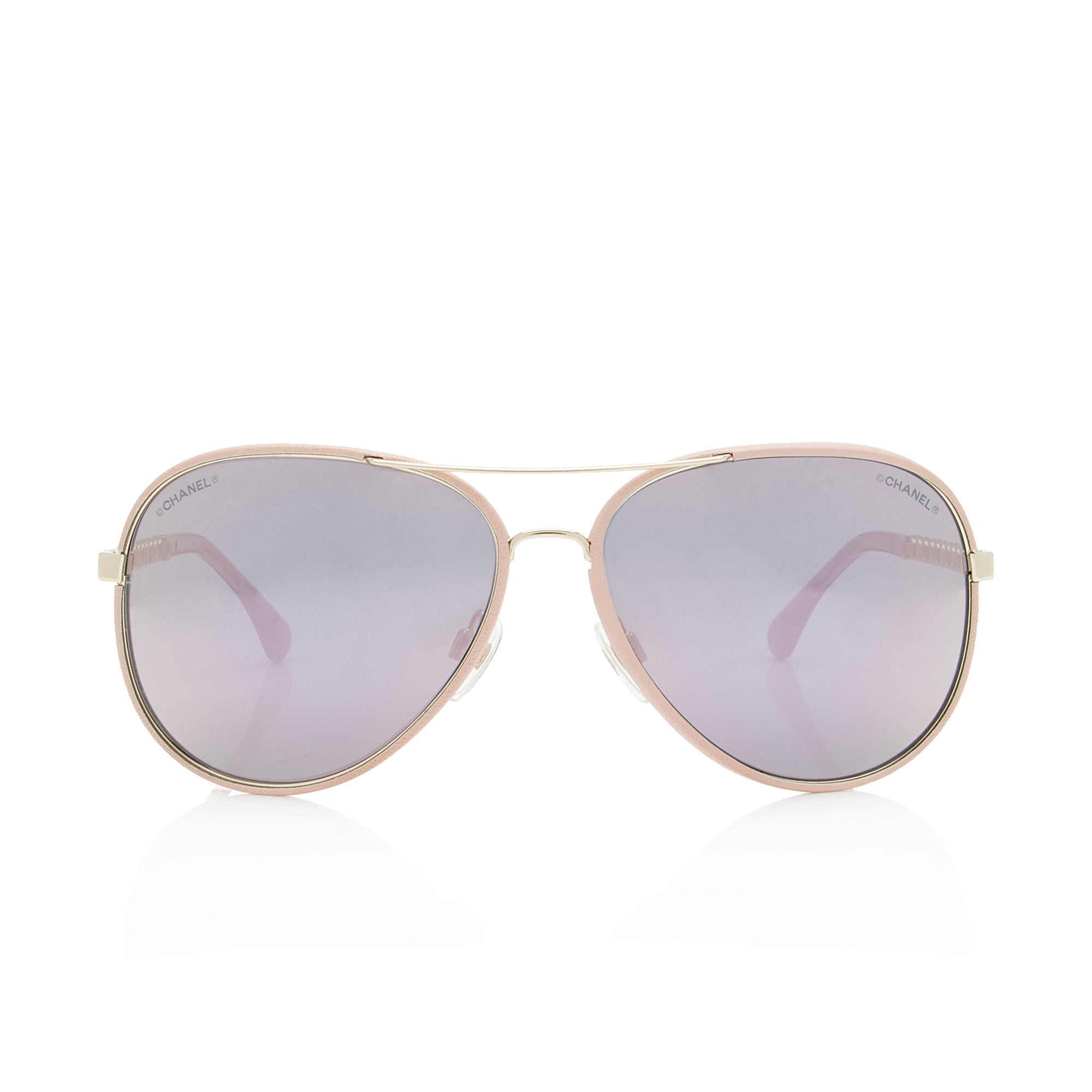 Chanel Mirrored Leather Chain Pilot Winter Avaitor Sunglasses