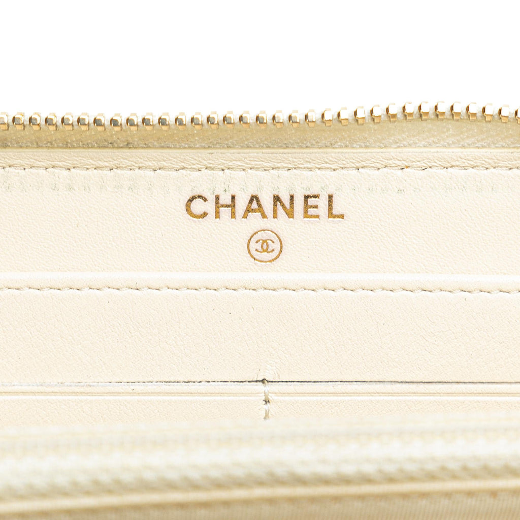 Chanel Mixed Leather Chevron Boy Zip Around Wallet