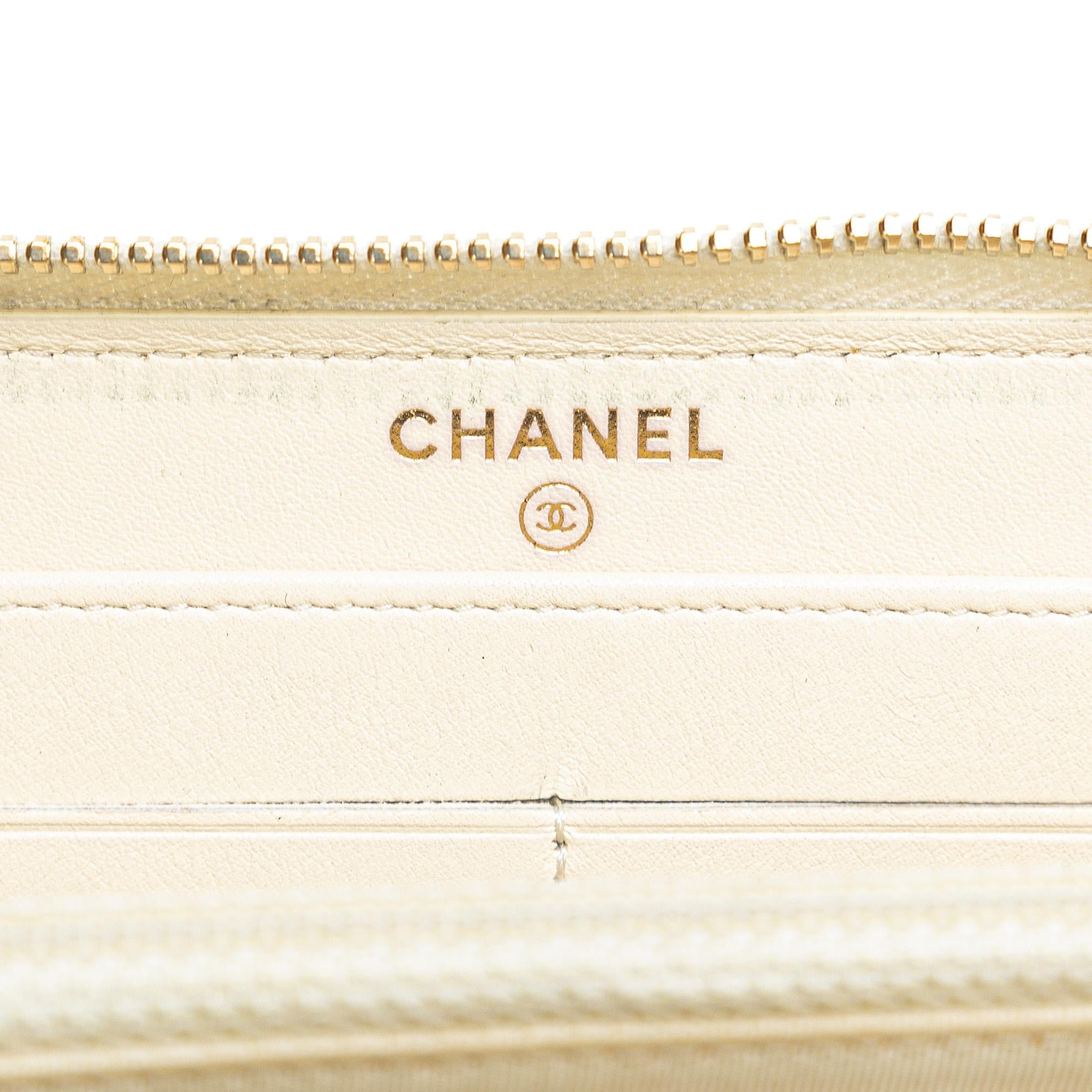 Chanel Mixed Leather Chevron Boy Zip Around Wallet