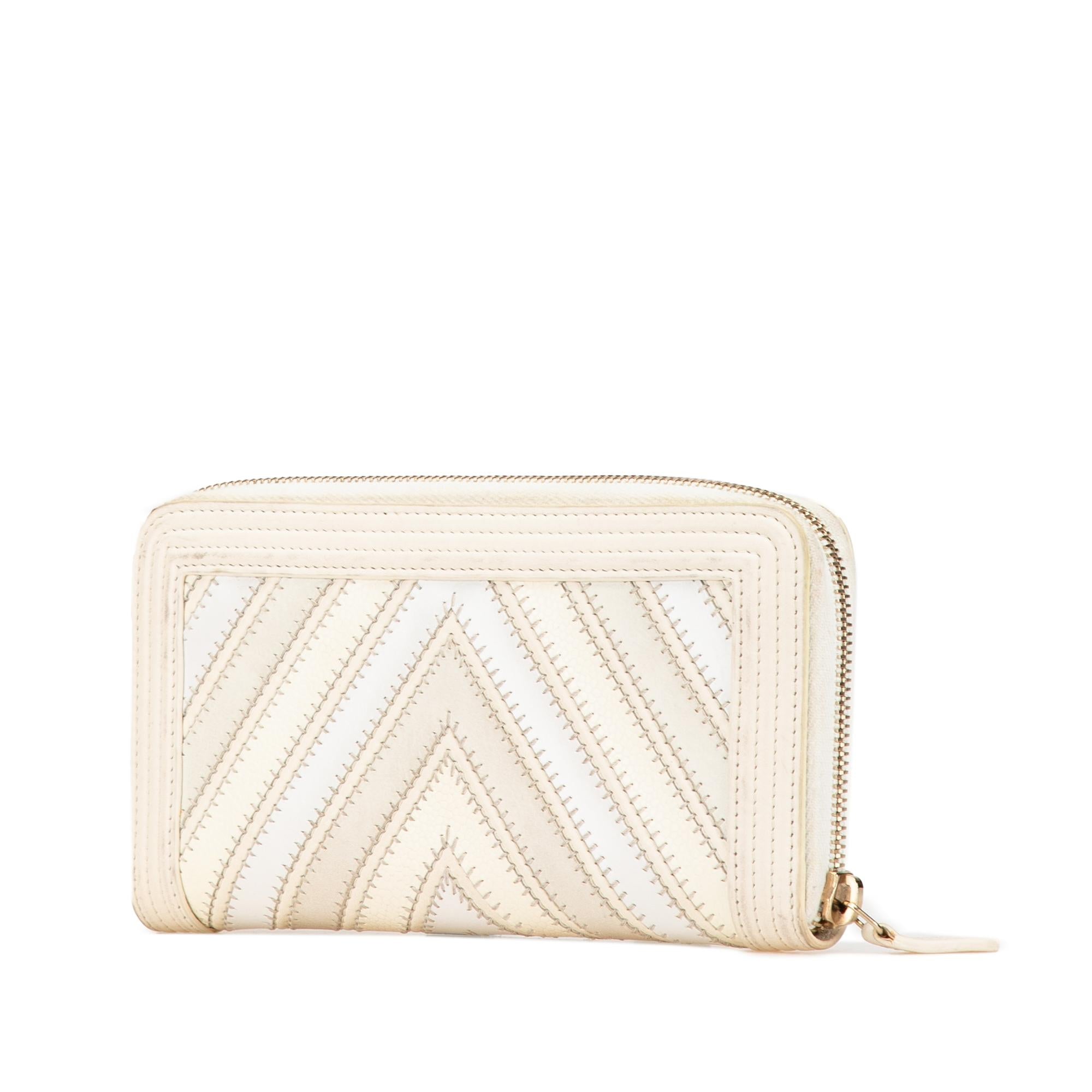 Chanel Mixed Leather Chevron Boy Zip Around Wallet