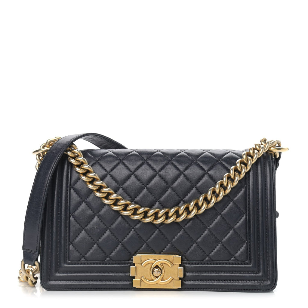 CHANEL LAMBSKIN QUILTED MEDIUM BOY FLAP BAG NAVY