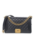 CHANEL LAMBSKIN QUILTED MEDIUM BOY FLAP BAG NAVY