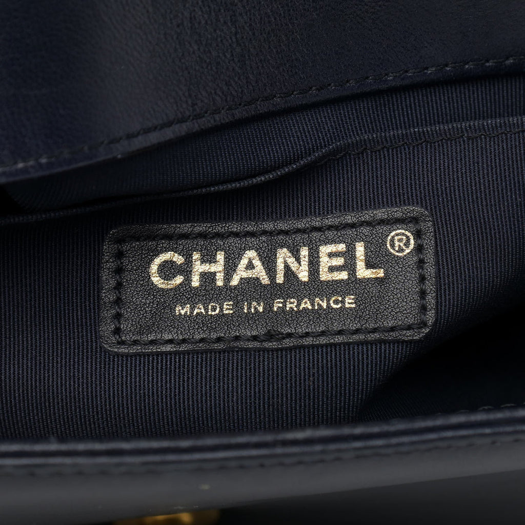 CHANEL LAMBSKIN QUILTED MEDIUM BOY FLAP BAG NAVY