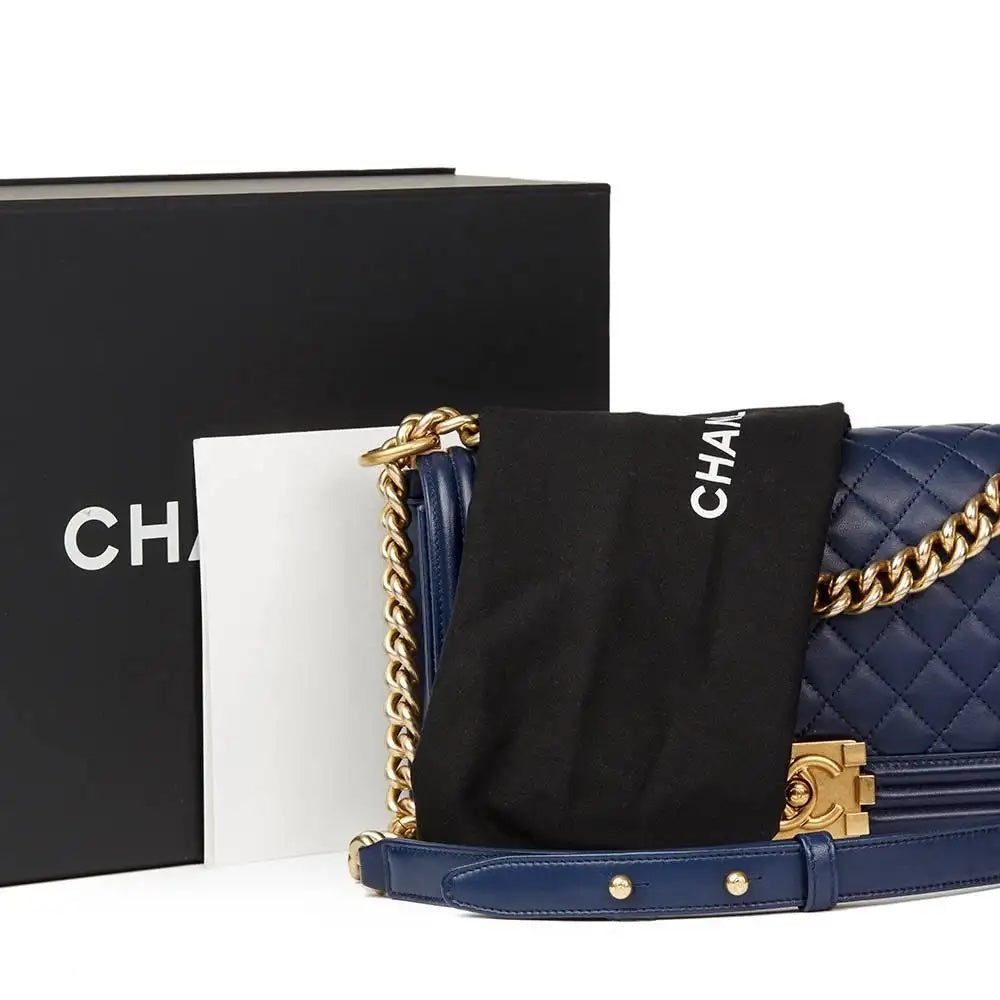CHANEL LAMBSKIN QUILTED MEDIUM BOY FLAP BAG NAVY