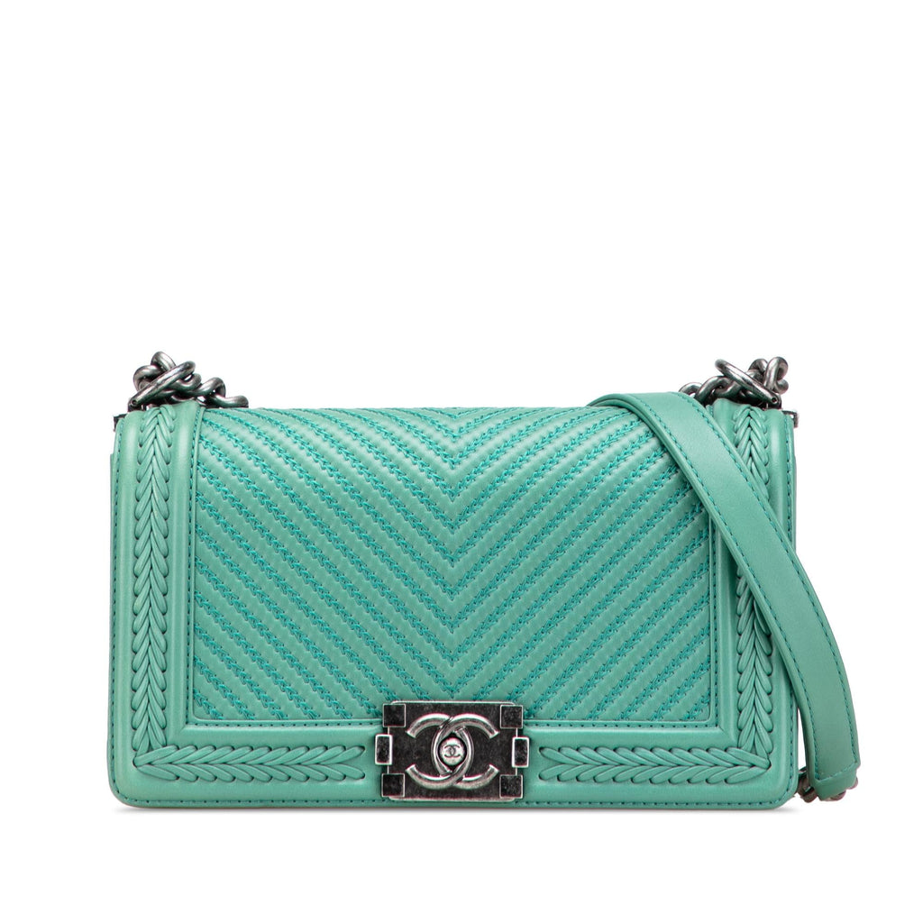 Chanel New Medium Braided Chevron Lambskin Boy Flap