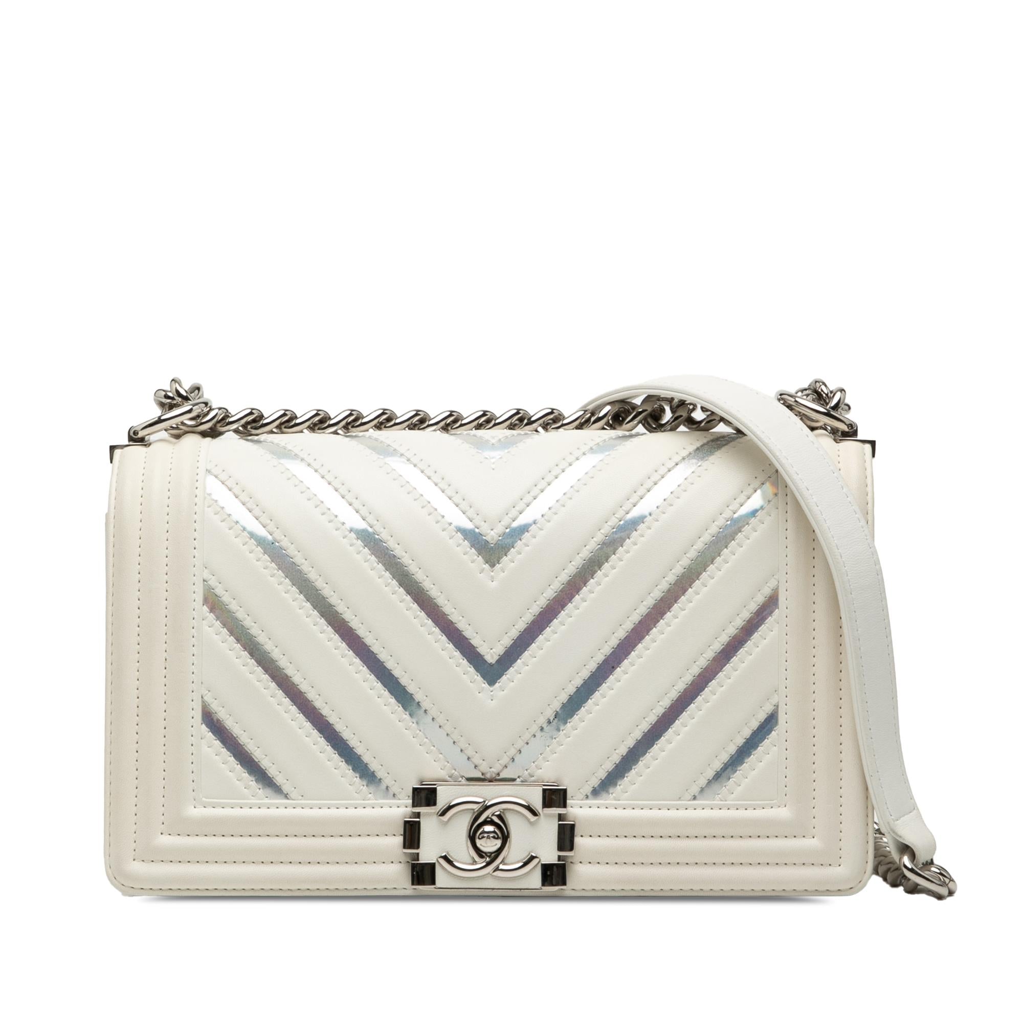Chanel Old Medium Chevron Lambskin and Iridescent PVC Boy Flap