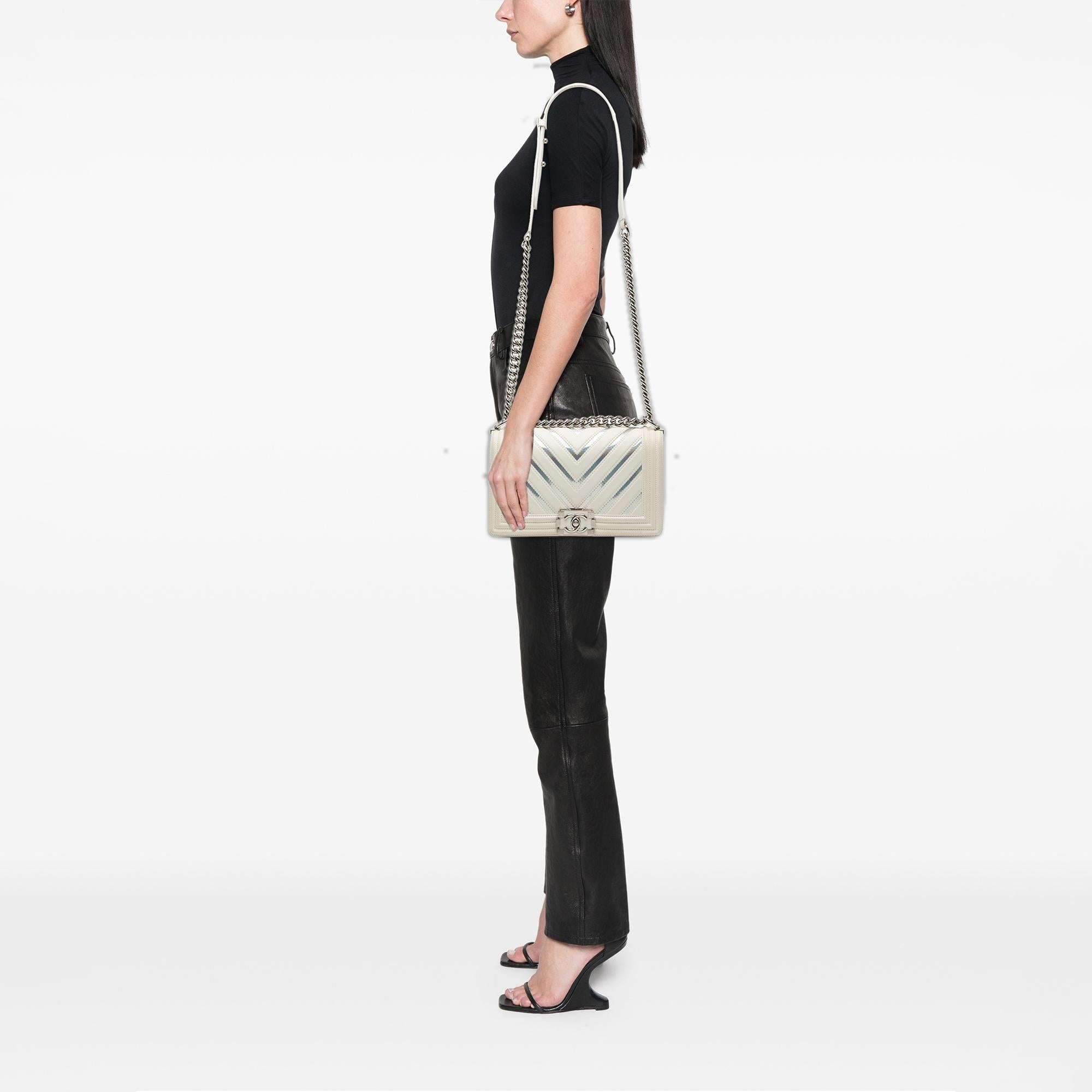 Chanel Old Medium Chevron Lambskin and Iridescent PVC Boy Flap