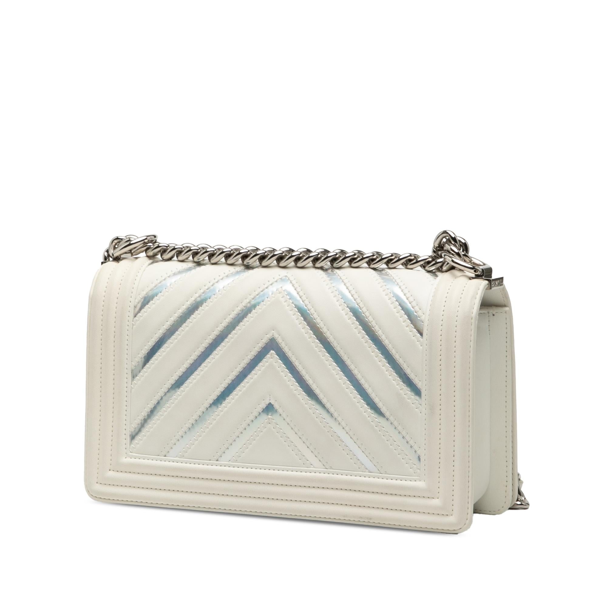 Chanel Old Medium Chevron Lambskin and Iridescent PVC Boy Flap