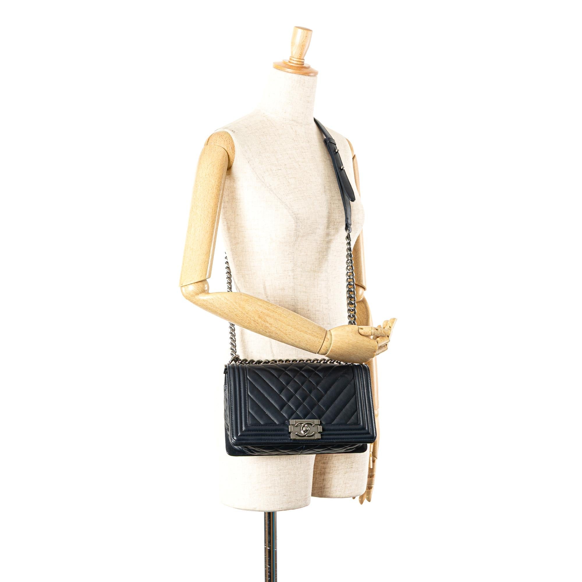 Chanel Old Medium Chevron and Diamond Quilted Lambskin Boy Flap