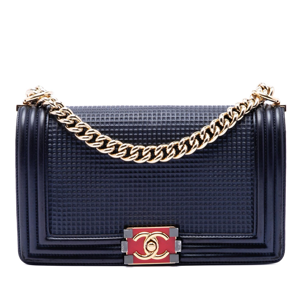 Chanel Old Medium Lambskin Embossed Cube Boy Flap