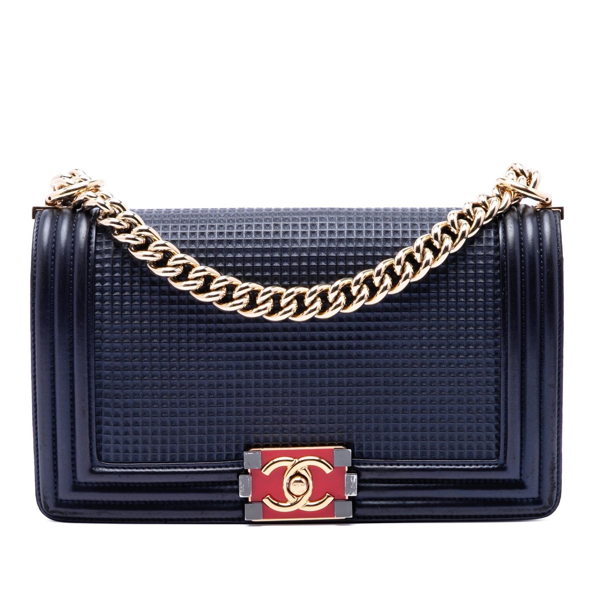 Chanel Old Medium Lambskin Embossed Cube Boy Flap