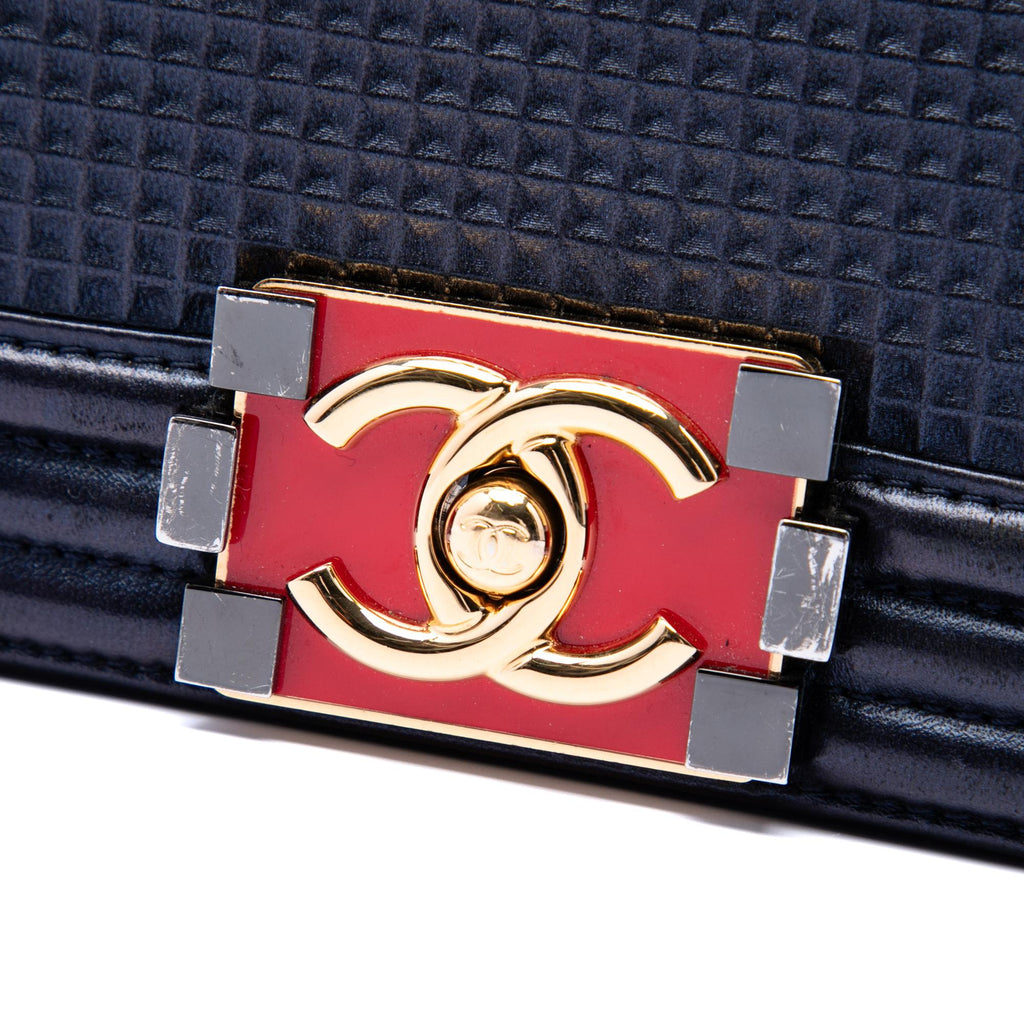 Chanel Old Medium Lambskin Embossed Cube Boy Flap