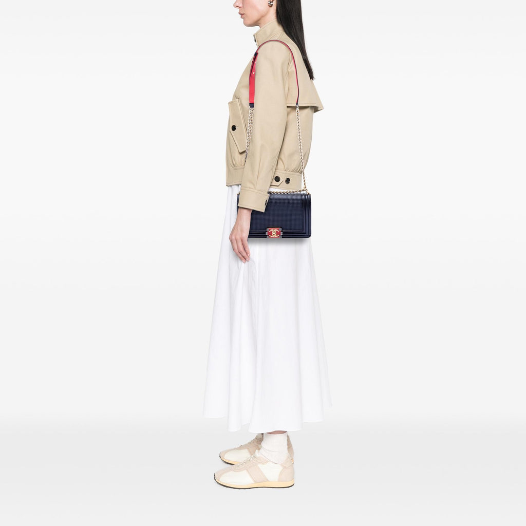 Chanel Old Medium Lambskin Embossed Cube Boy Flap