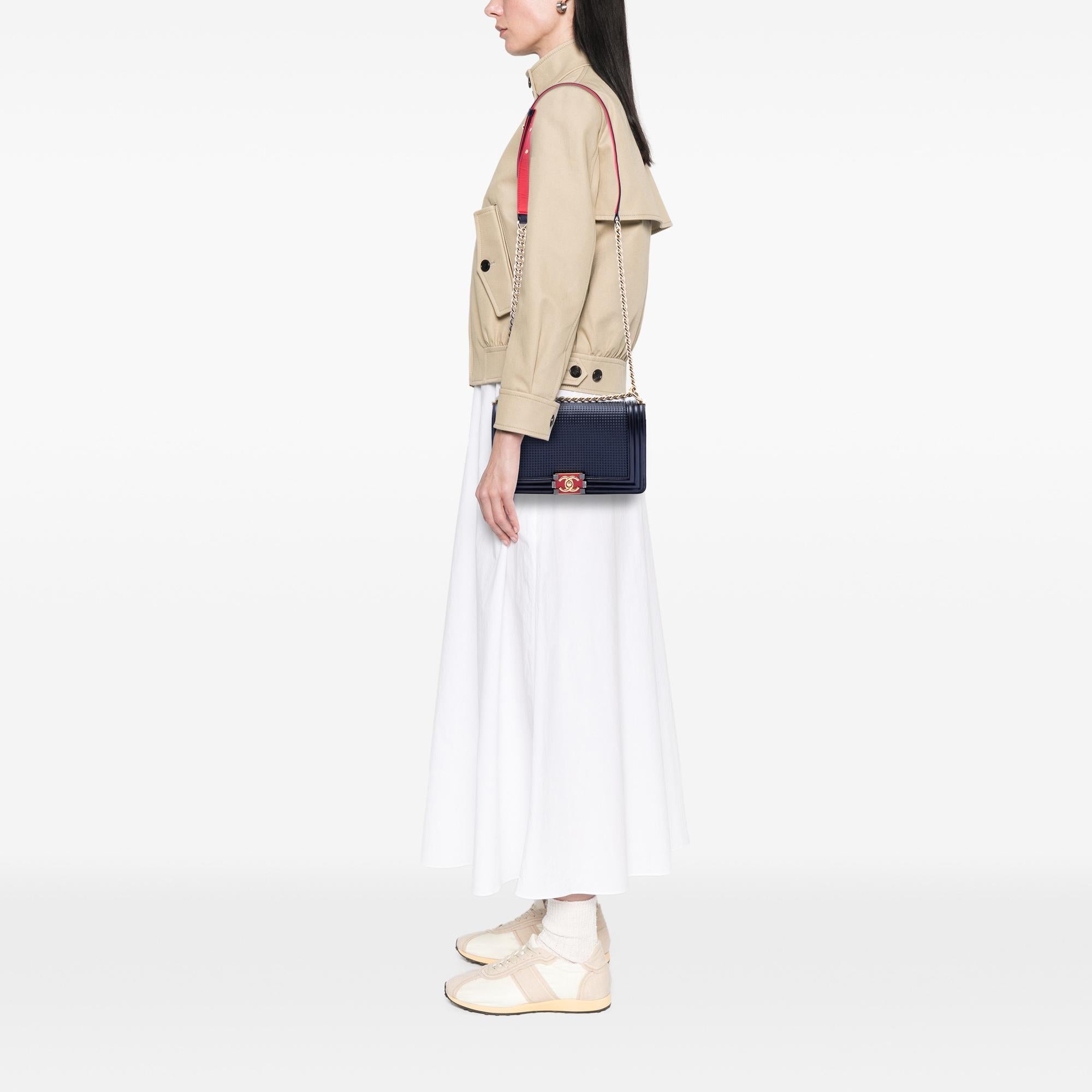 Chanel Old Medium Lambskin Embossed Cube Boy Flap
