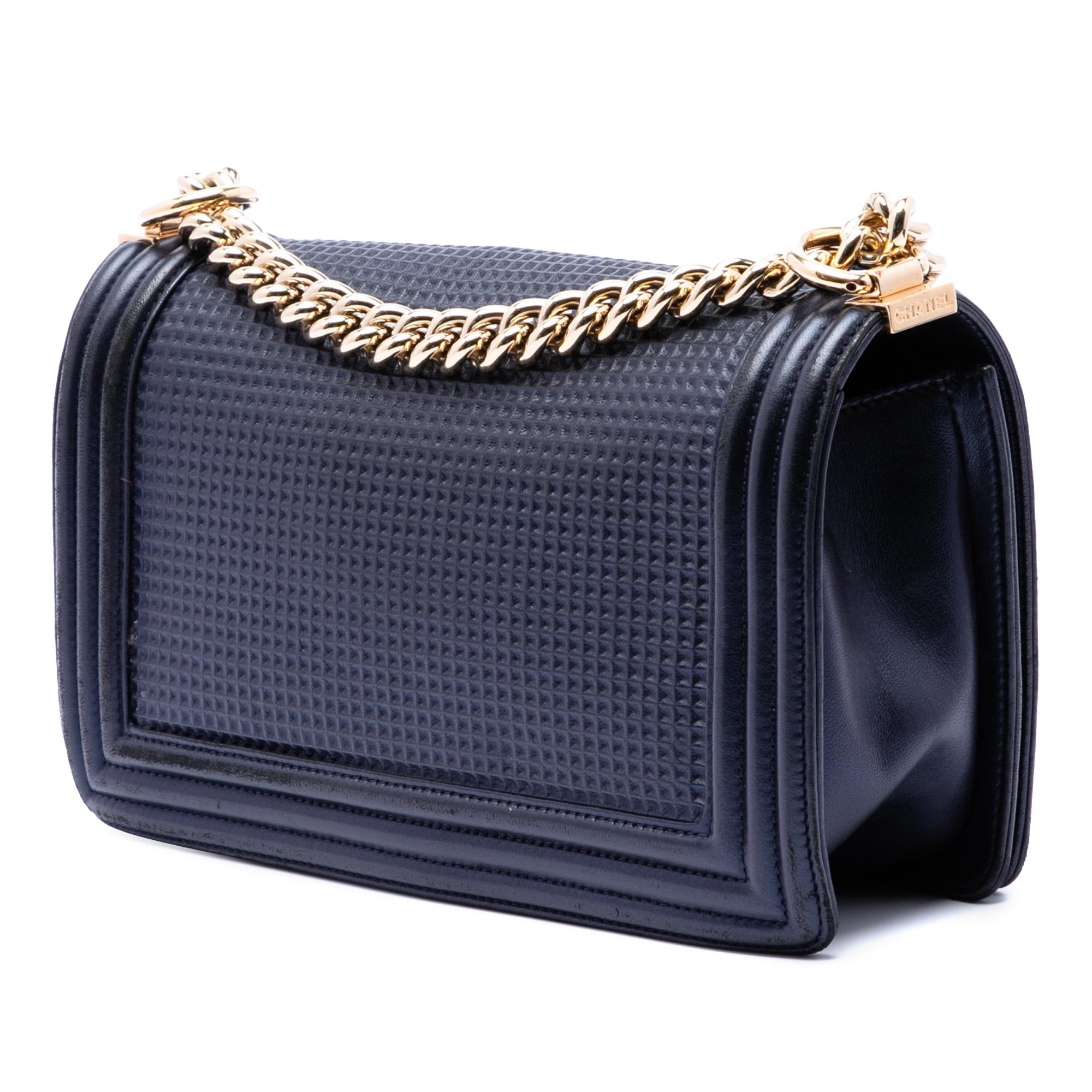 Chanel Old Medium Lambskin Embossed Cube Boy Flap