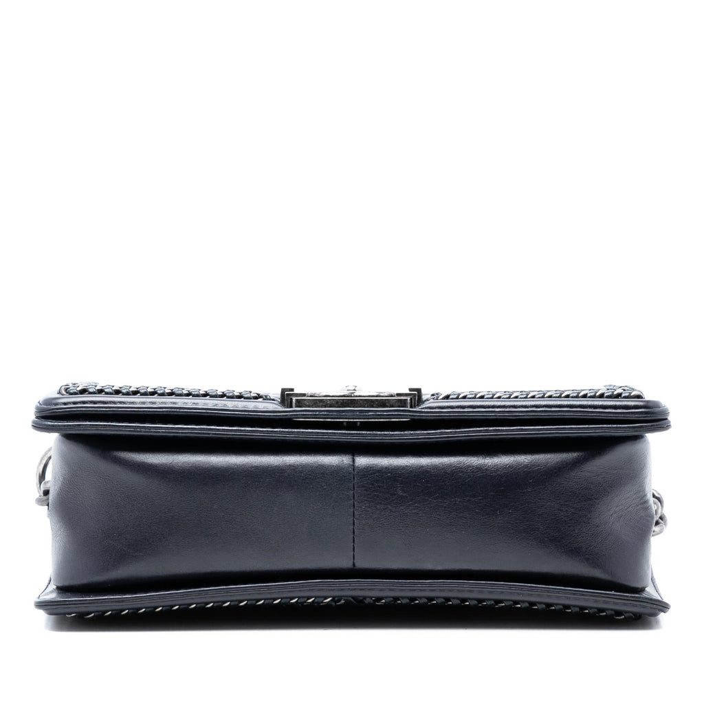 Chanel Old Medium Quilted Calfskin Whipstitch Chain Around Boy Top Handle Flap