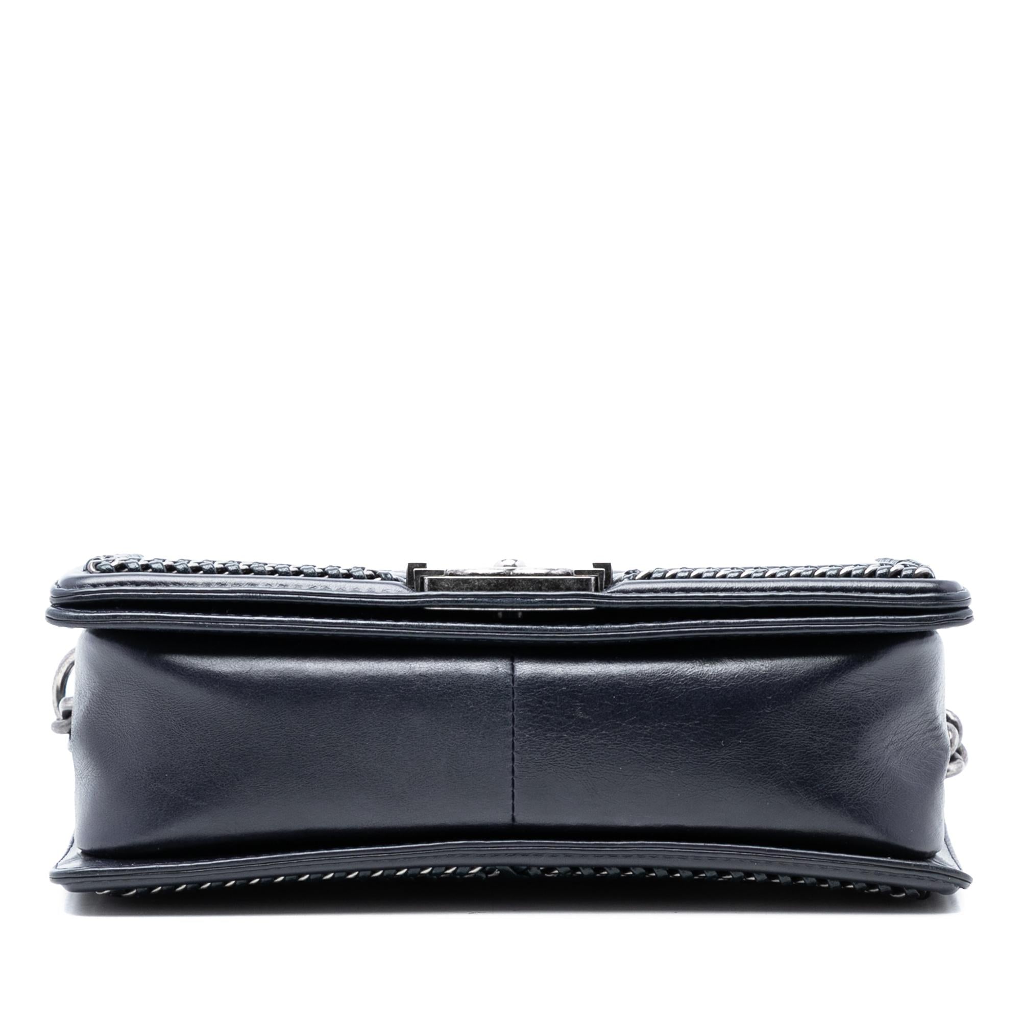 Chanel Old Medium Quilted Calfskin Whipstitch Chain Around Boy Top Handle Flap